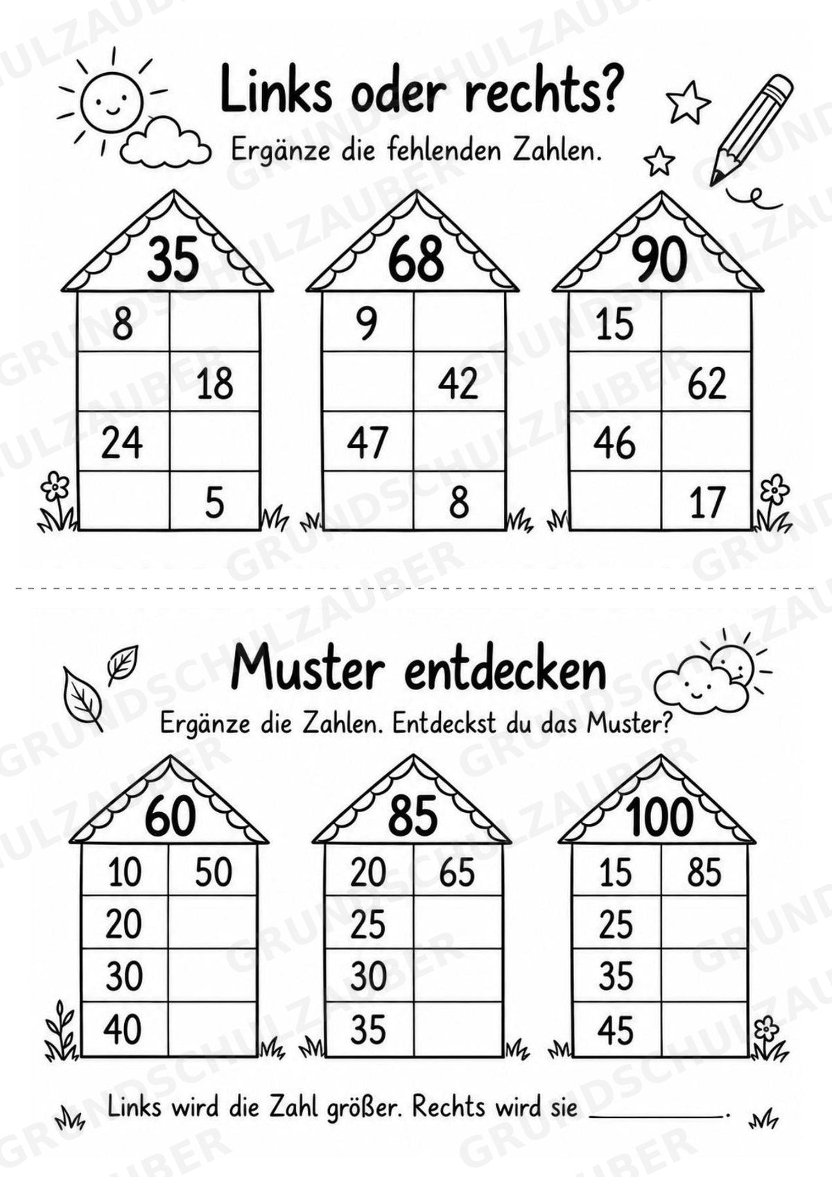 Zahlenhäuser bis 100 – Miniheft mit Rechenhäusern zur Zahlzerlegung und zum Kopfrechnen | Mathe Klasse 2 – Materialseite 4