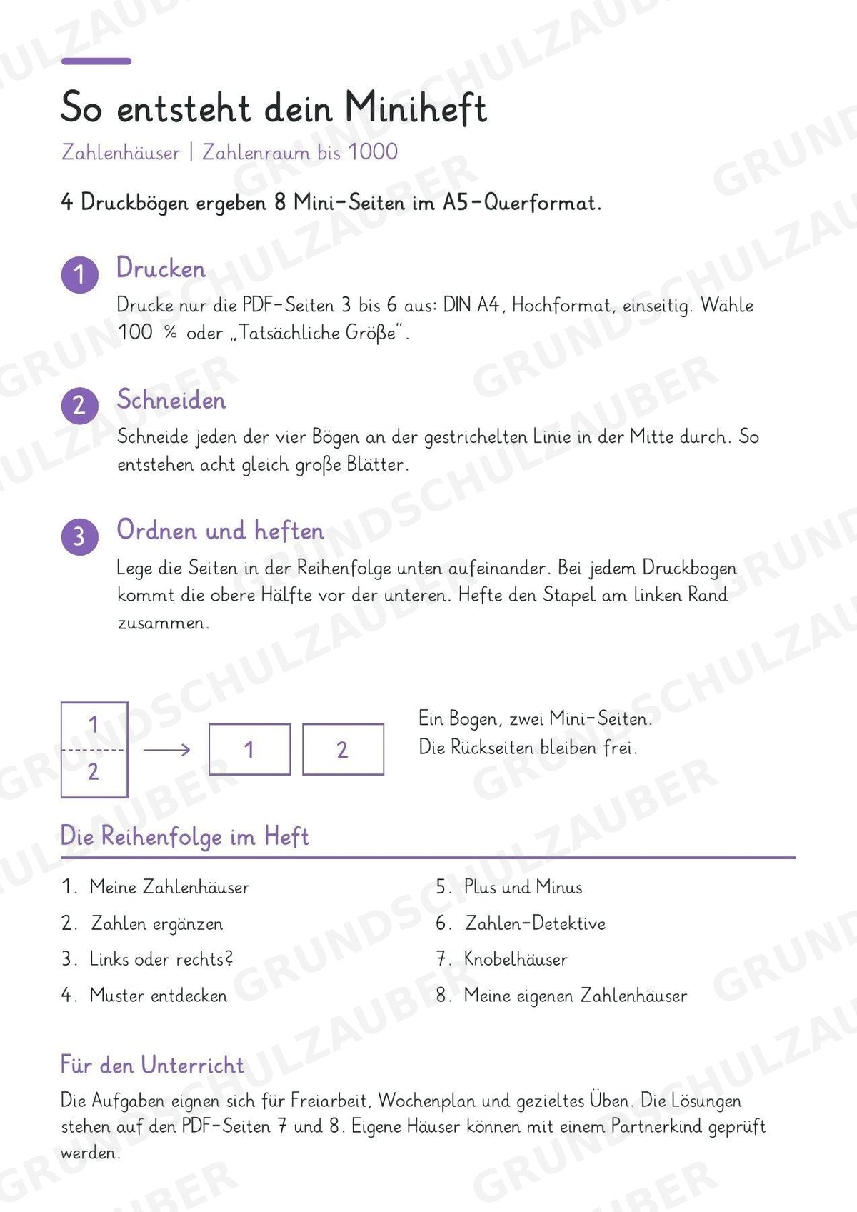 Zahlenhäuser bis 1000 – Miniheft zur Zahlzerlegung, Addition und Subtraktion | Mathe Klasse 3 – Materialseite 2