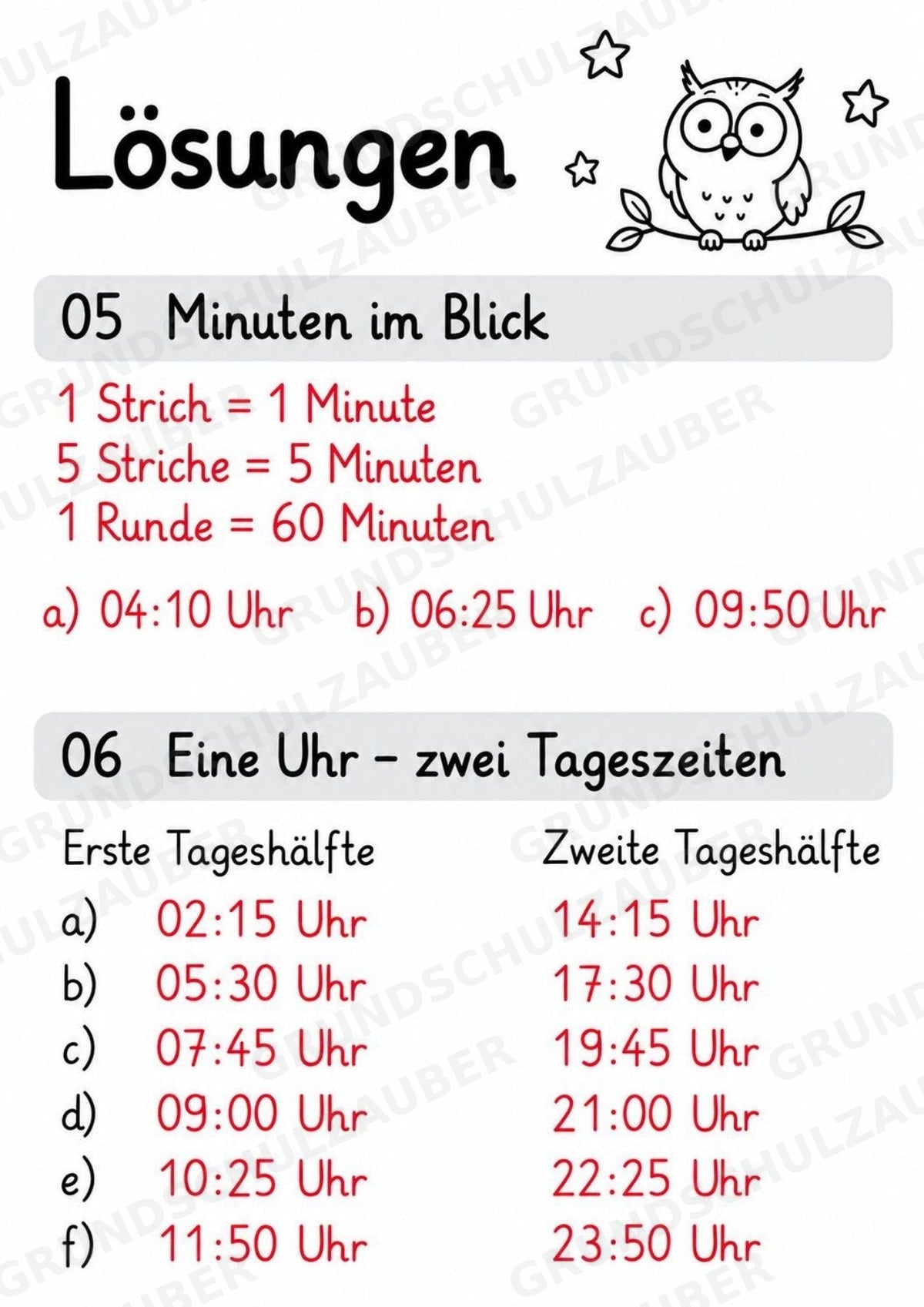 Uhrzeit ablesen & Uhr lernen – 10 Arbeitsblätter in Grundschrift mit Lösungen | Volle, halbe Stunden & Viertelstunden | Klasse 1–2 – Materialseite 15