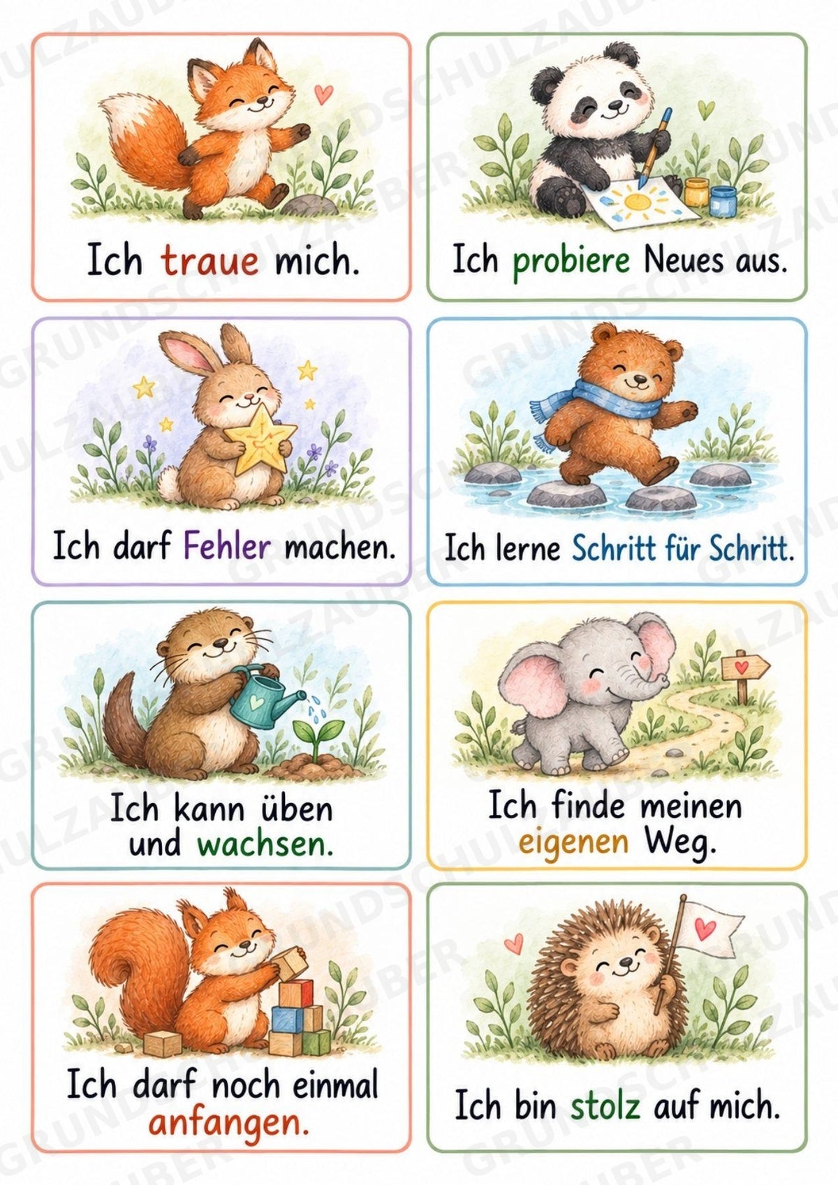 Affirmationskarten für Kinder – 32 Mutmachkarten & 32 Blankokarten | Grundschule PDF – Materialseite 3