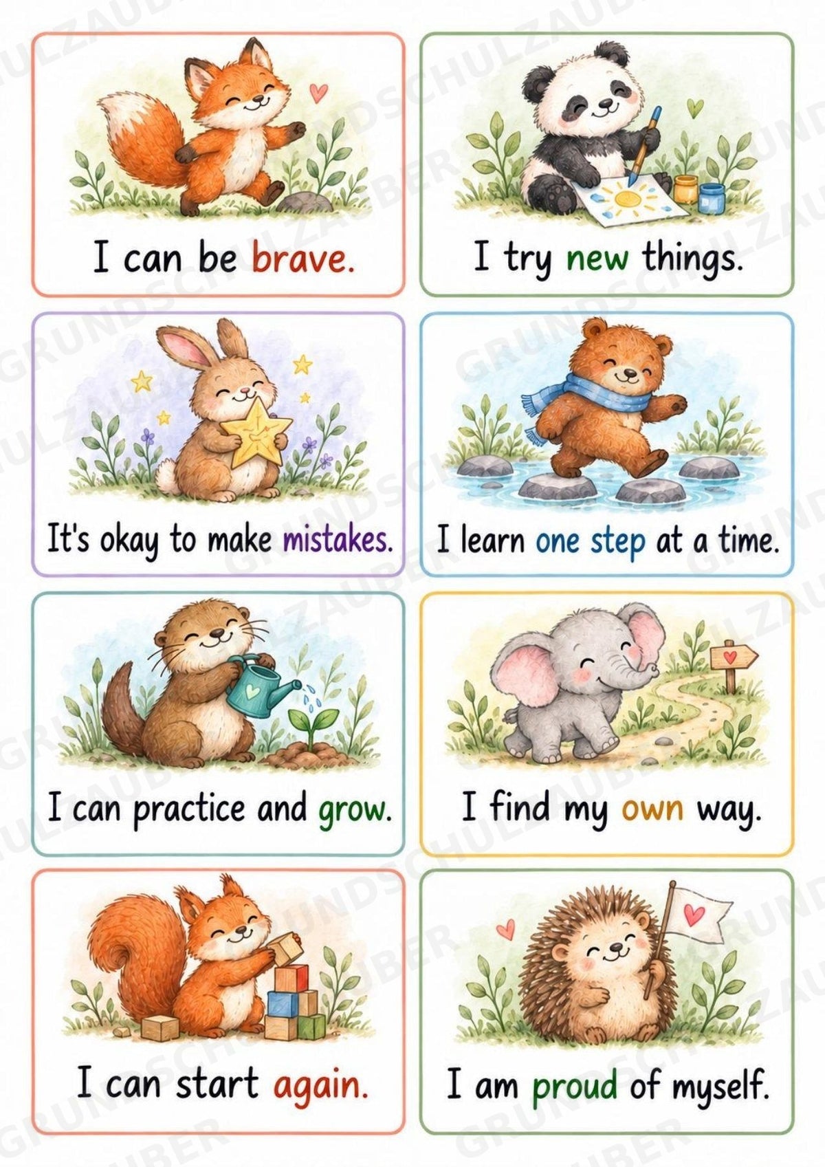 Positive Affirmation Cards for Kids – 32 Animal Cards + 32 Blank Cards | Printable PDF – Materialseite 3