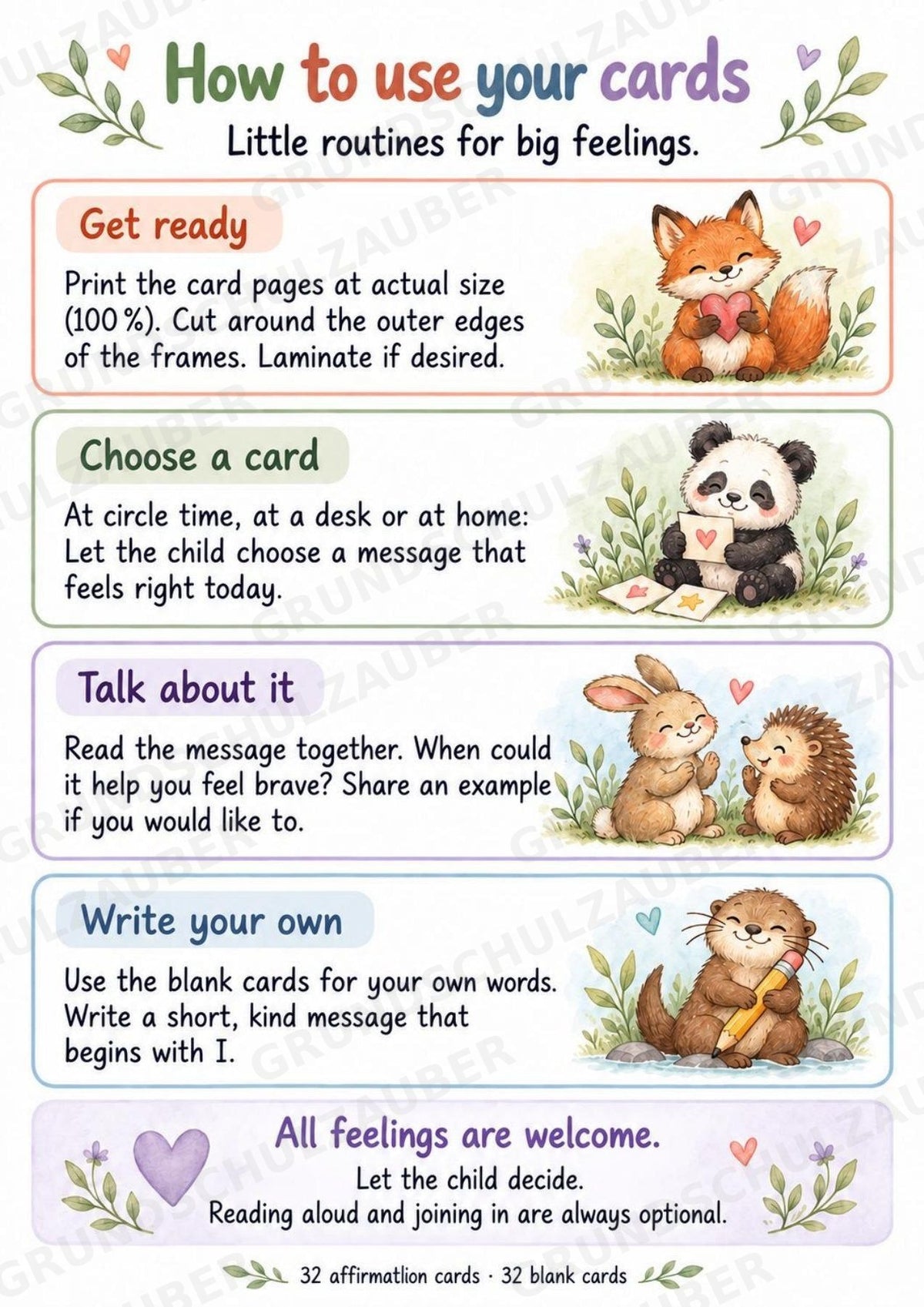 Positive Affirmation Cards for Kids – 32 Animal Cards + 32 Blank Cards | Printable PDF – Materialseite 10