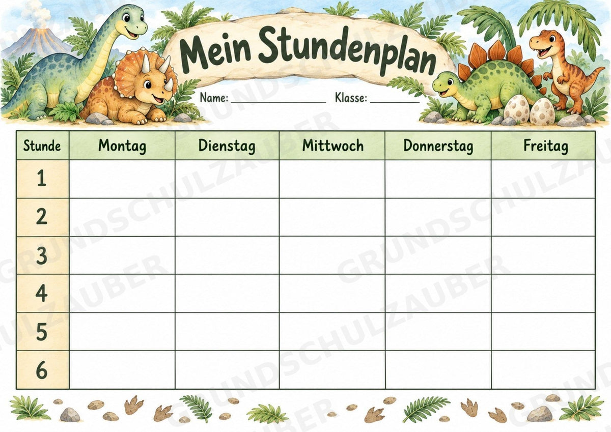 Stundenplan Dinosaurier zum Ausdrucken – 3 Dino-Vorlagen für die Grundschule – Materialseite 2
