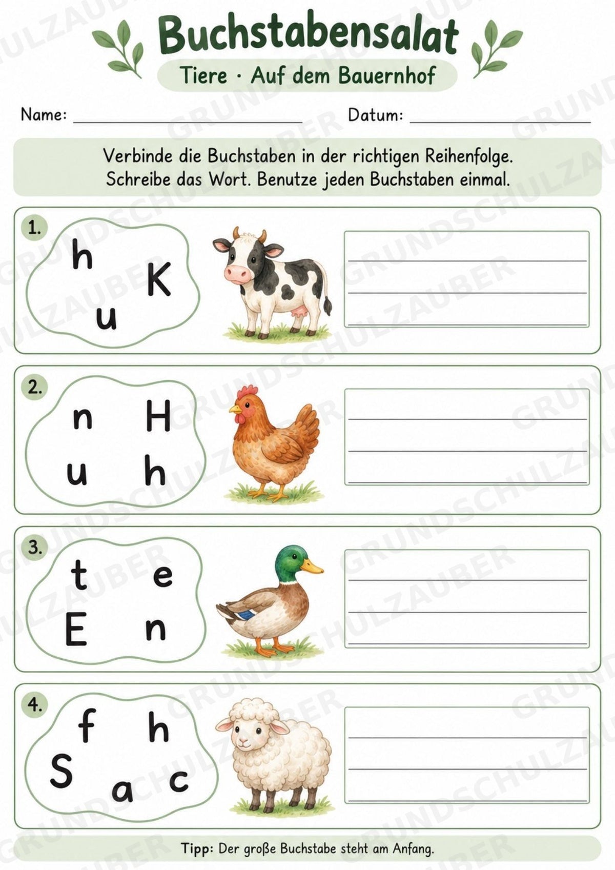 Buchstabensalat Tiere | Wörter bilden & Buchstaben ordnen | 5 Arbeitsblätter Deutsch Grundschul – Materialseite 2