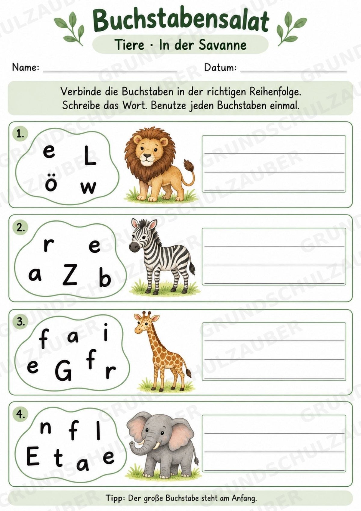 Buchstabensalat Tiere | Wörter bilden & Buchstaben ordnen | 5 Arbeitsblätter Deutsch Grundschul – Materialseite 5