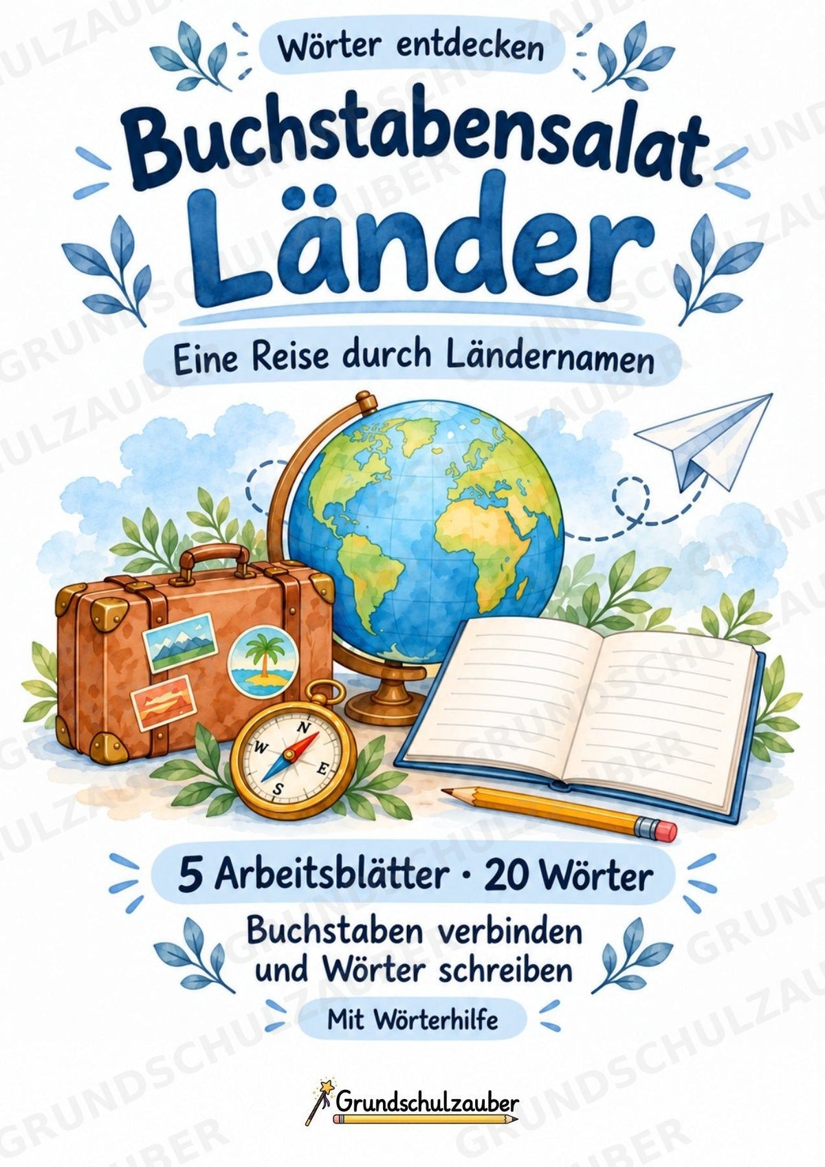 Buchstabensalat Länder | Ländernamen & Wortschatz üben | 5 Arbeitsblätter für Deutsch und Sachunterricht Grundschule – Cover