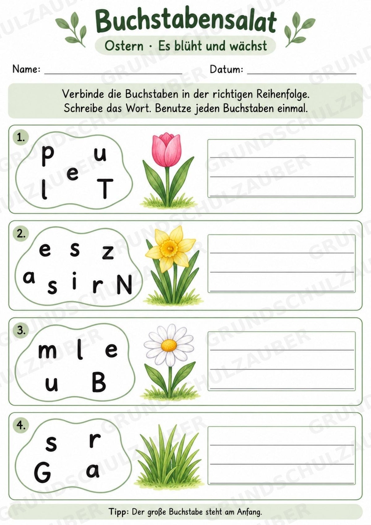 Buchstabensalat Ostern & Frühling | Wörter bilden & Osterwörter schreiben | 5 Arbeitsblätter Deutsch Grundschule – Materialseite 4