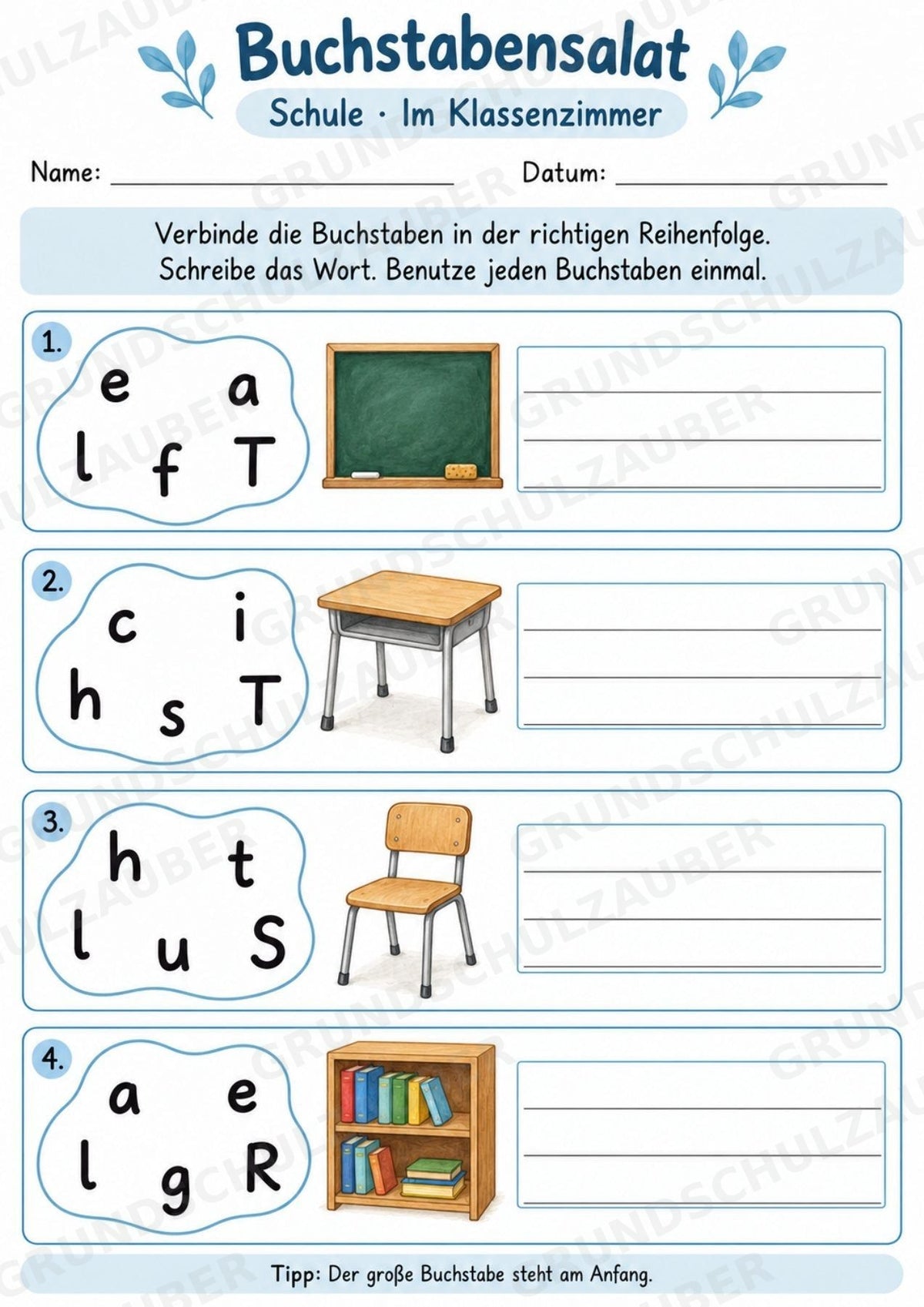 Buchstabensalat Schule & Schulsachen | Schulwortschatz üben & Wörter bilden | 5 Arbeitsblätter Deutsch und DaZ Grundschule – Materialseite 4
