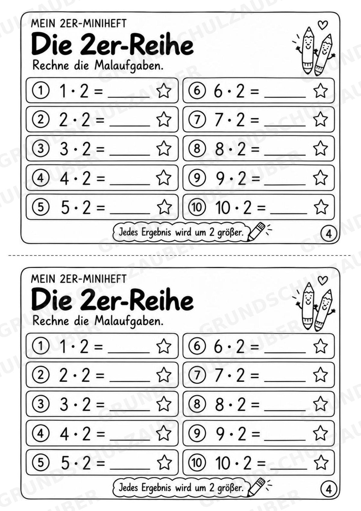 Miniheft 2er-Reihe – Kleines Einmaleins üben | 10 Heftseiten, Klasse 2, Kopiervorlagen für 2 Kinder – Materialseite 6