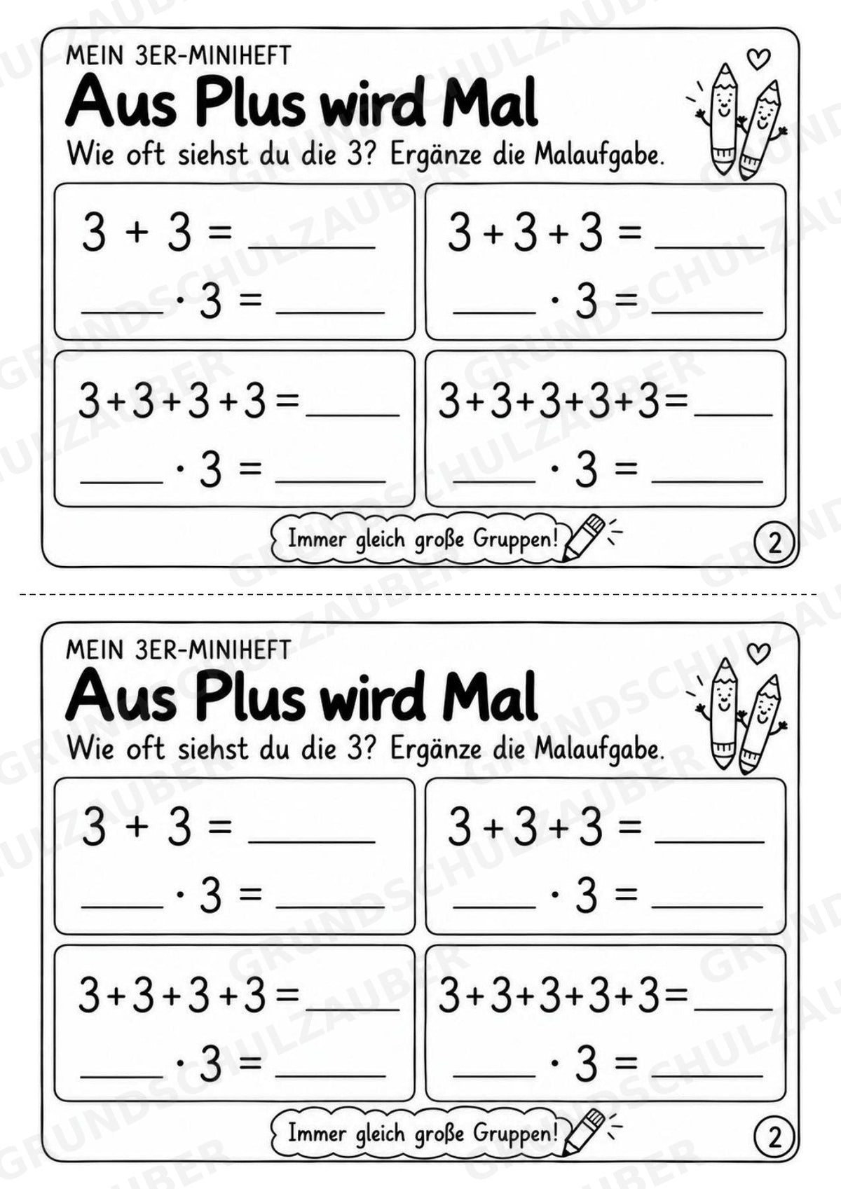 Miniheft 3er-Reihe – Einmaleins üben, Multiplikation & Malaufgaben | Mathematik Klasse 2 | 10 Heftseiten – Materialseite 4