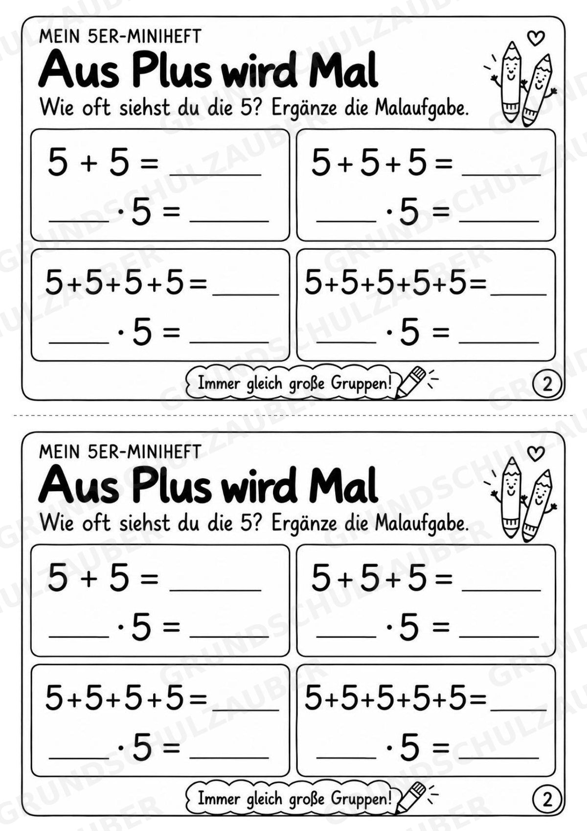 5er-Reihe üben | Einmaleins-Miniheft mit Arbeitsblättern zur Multiplikation | Mathe Klasse 2 – Materialseite 4