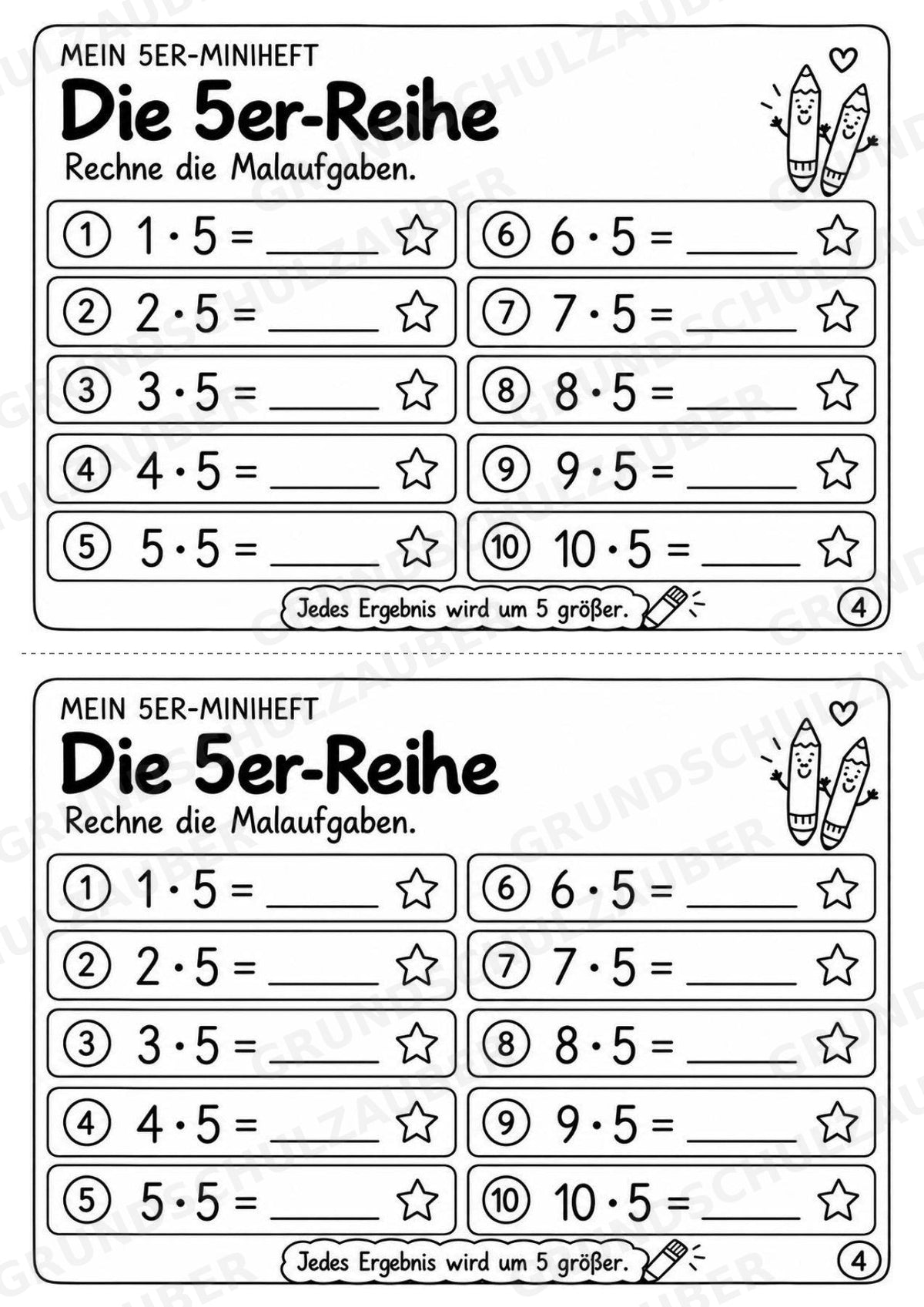 5er-Reihe üben | Einmaleins-Miniheft mit Arbeitsblättern zur Multiplikation | Mathe Klasse 2 – Materialseite 6