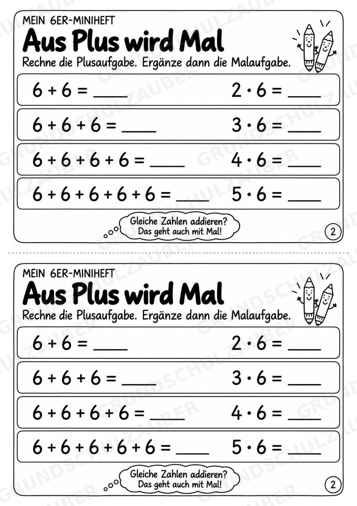 Miniheft 6er-Reihe – Einmaleins üben mit Malaufgaben & Rechengeschichten | Mathe Klasse 2 | 10 Heftseiten – Materialseite 4