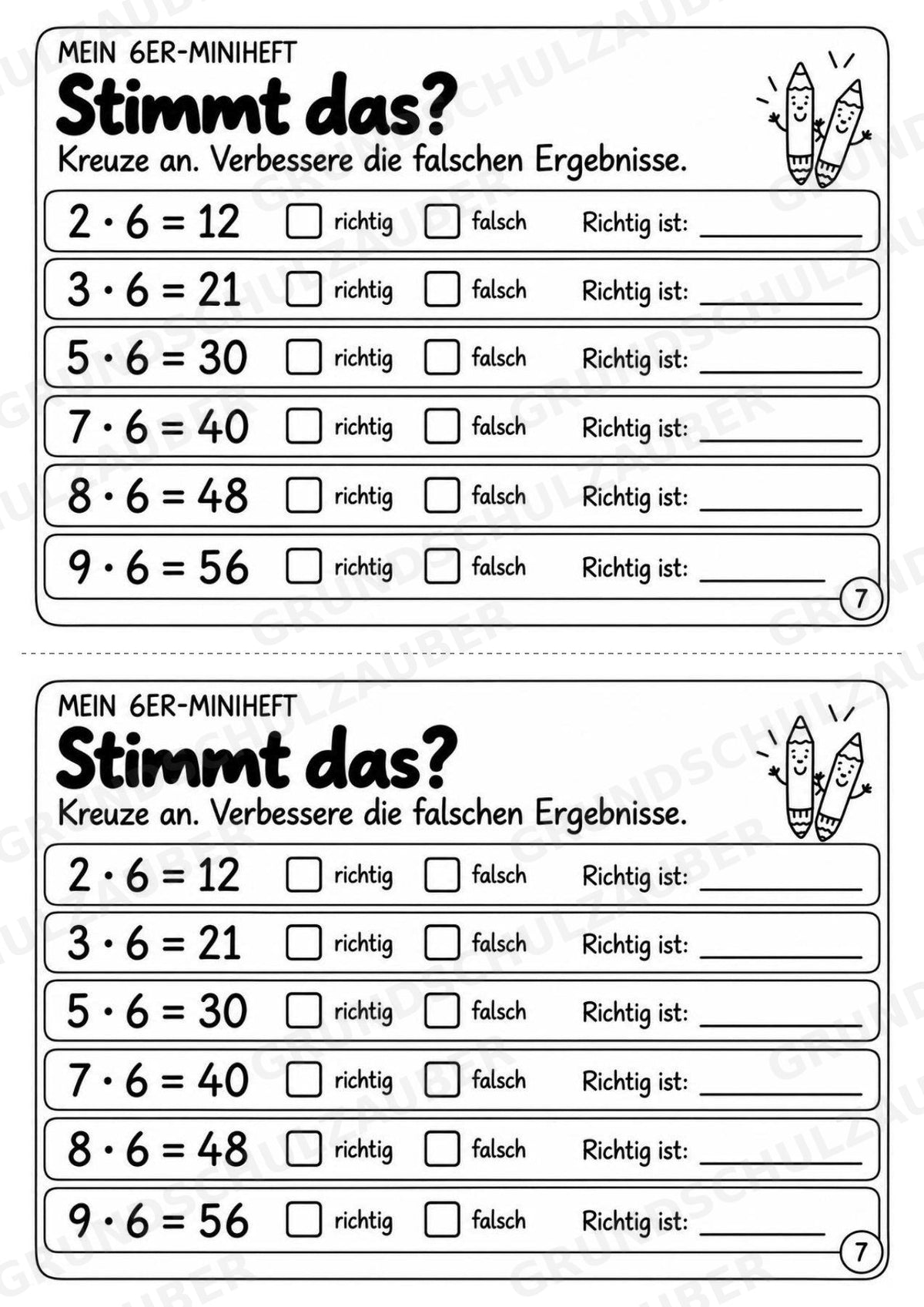 Miniheft 6er-Reihe – Einmaleins üben mit Malaufgaben & Rechengeschichten | Mathe Klasse 2 | 10 Heftseiten – Materialseite 9