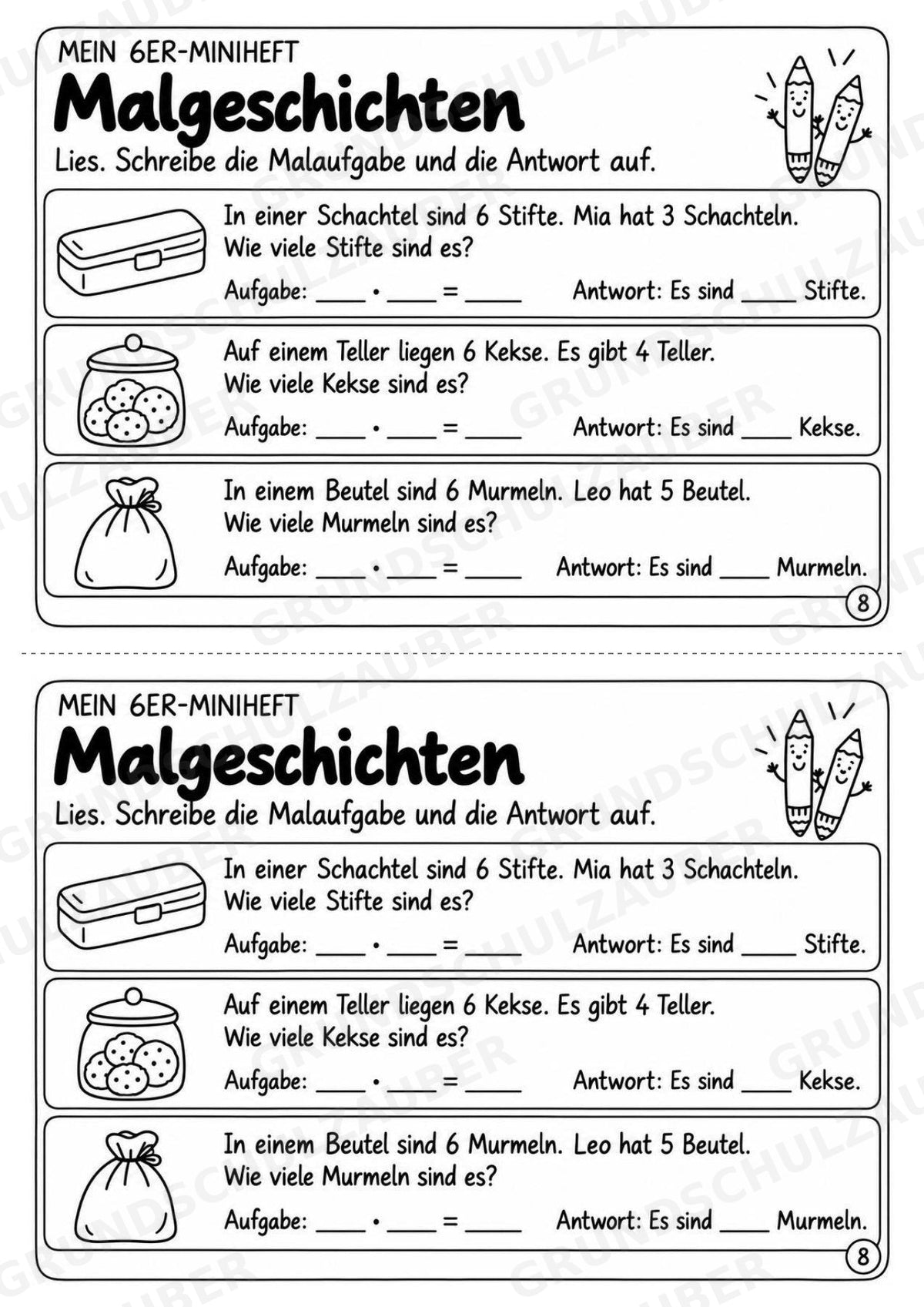 Miniheft 6er-Reihe – Einmaleins üben mit Malaufgaben & Rechengeschichten | Mathe Klasse 2 | 10 Heftseiten – Materialseite 10