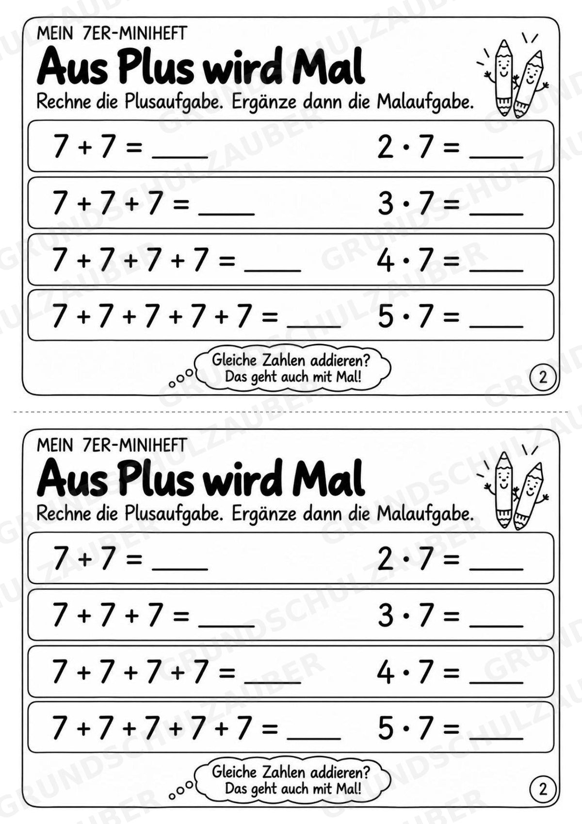 Miniheft 7er-Reihe – Einmaleins üben mit Malaufgaben & Rechengeschichten | Mathe Klasse 2 | 10 Heftseiten – Materialseite 4
