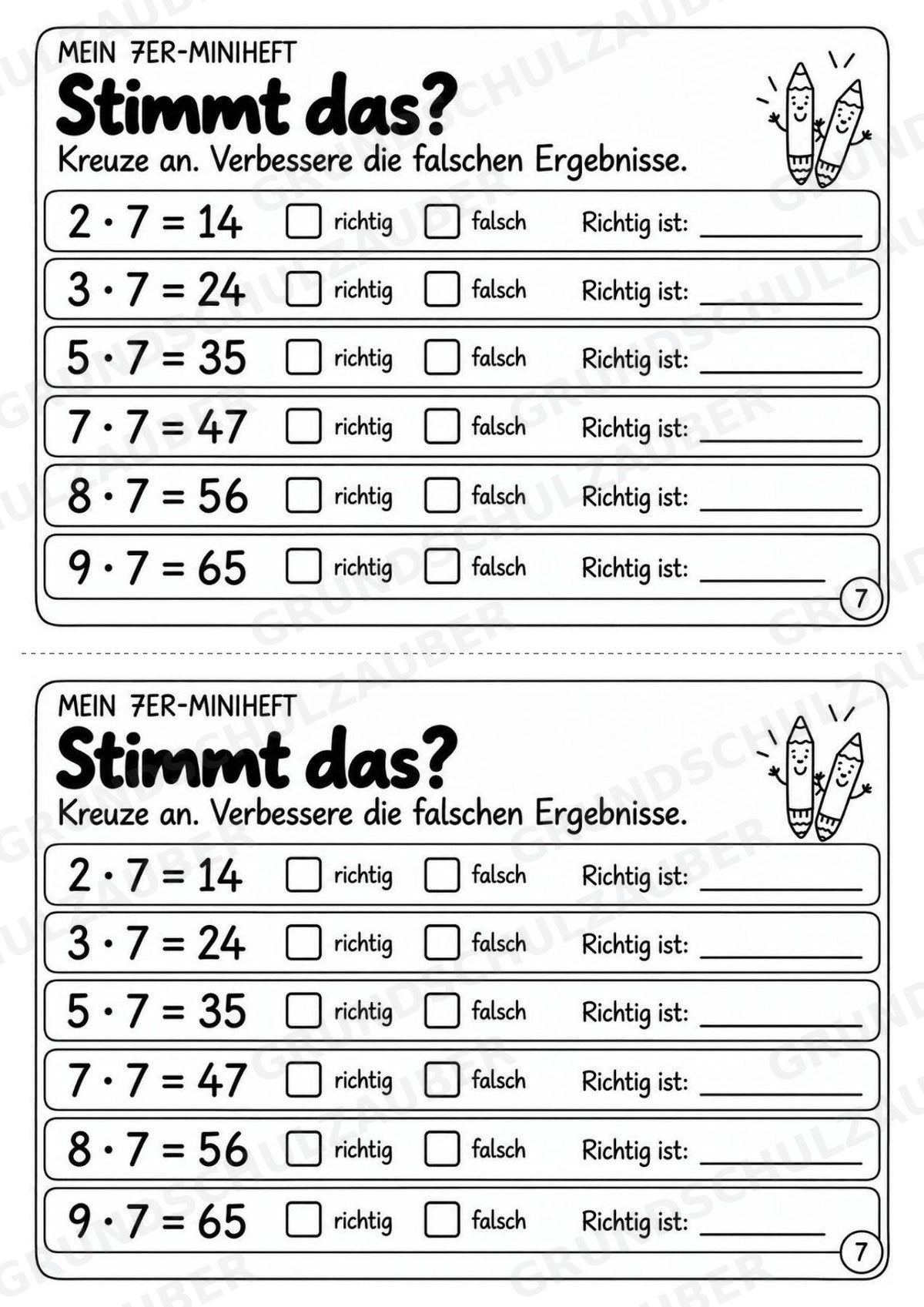 Miniheft 7er-Reihe – Einmaleins üben mit Malaufgaben & Rechengeschichten | Mathe Klasse 2 | 10 Heftseiten – Materialseite 9
