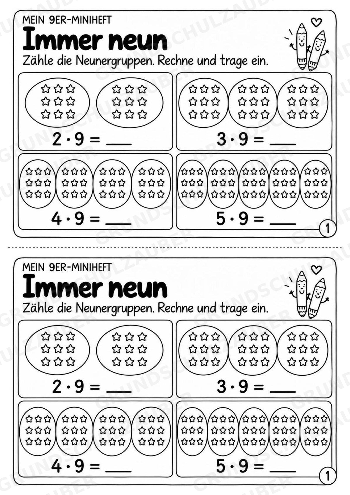 Miniheft 9er-Reihe – Einmaleins üben mit Malaufgaben & Rechengeschichten | Mathe Klasse 2 | 10 Heftseiten – Materialseite 3