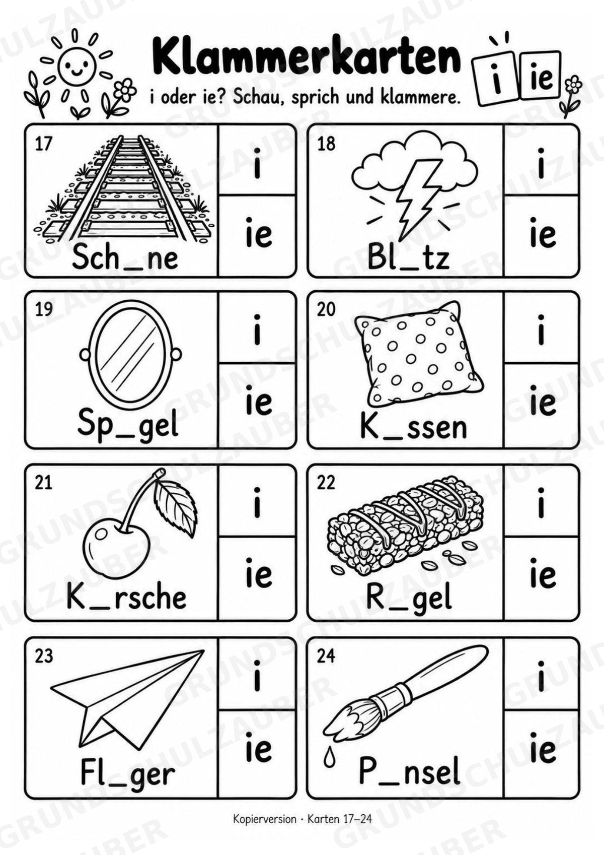 Klammerkarten i oder ie – 24 Bildkarten zur Rechtschreibung | Dehnungs-ie üben | Deutsch Klasse 2–3 – Materialseite 8