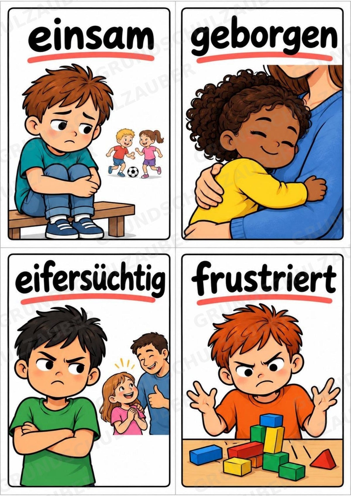 Gefühle & Emotionen – 24 Bildkarten im A6-Format | Grundschule, Vorschule, DaZ, Sprachförderung & Morgenkreis – Materialseite 5