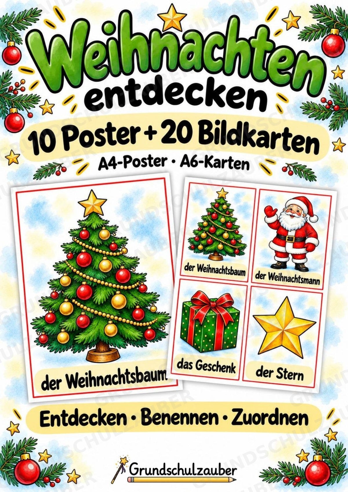 Weihnachten Bildkarten zum Ausdrucken – 10 A4-Poster & 20 A6-Karten | Wortschatz für Grundschule, Vorschule und DaZ – Cover