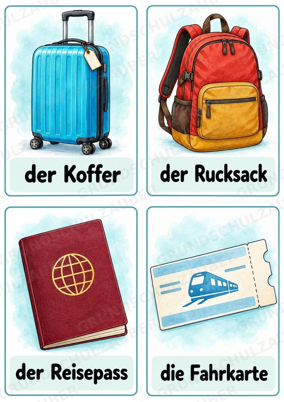 Urlaub & Reisen: 32 Bildkarten Deutsch mit Artikeln | Wortschatz, DaZ & Sprachförderung in der Grundschule – Materialseite 2