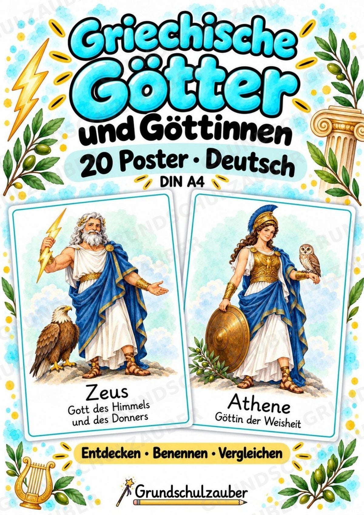 Griechische Götter und Göttinnen: 20 Poster DIN A4 | Mythologie und antikes Griechenland – Cover
