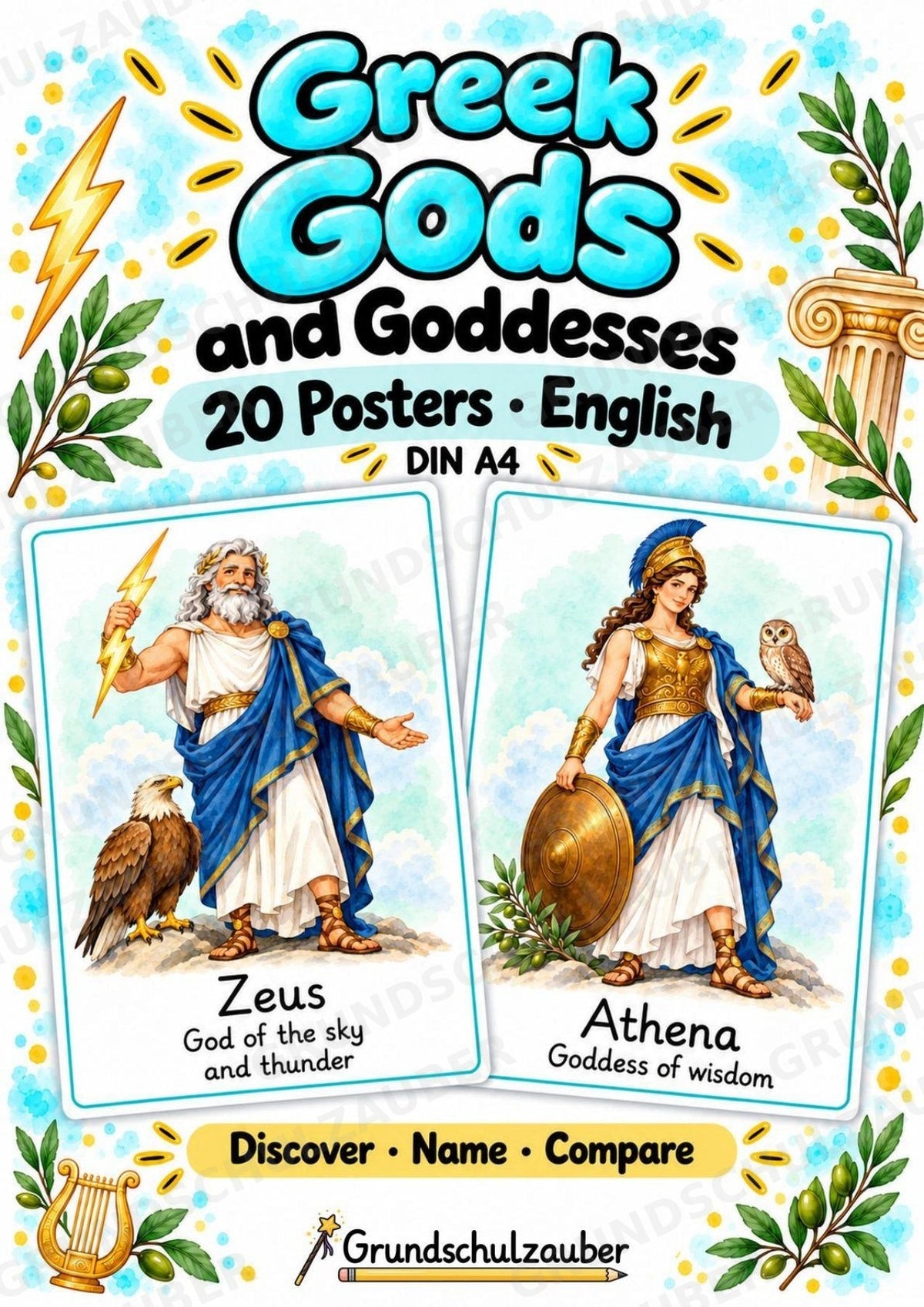 Griechische Götter Englisch: 20 Poster DIN A4 | Greek Gods and Goddesses | Mythologie für den Englischunterricht – Cover