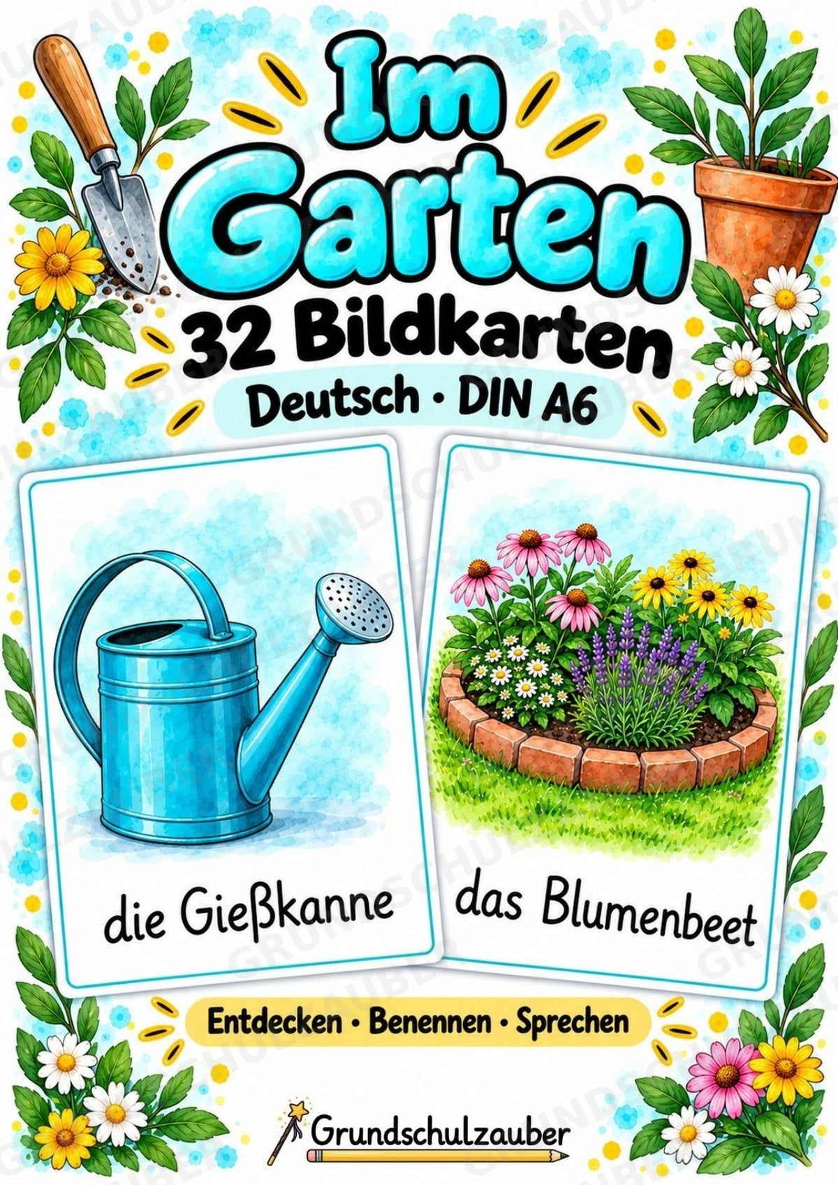 Im Garten: 32 Bildkarten DIN A6 | Wortschatz mit Artikeln für Grundschule, DaZ und Sprachförderung – Cover