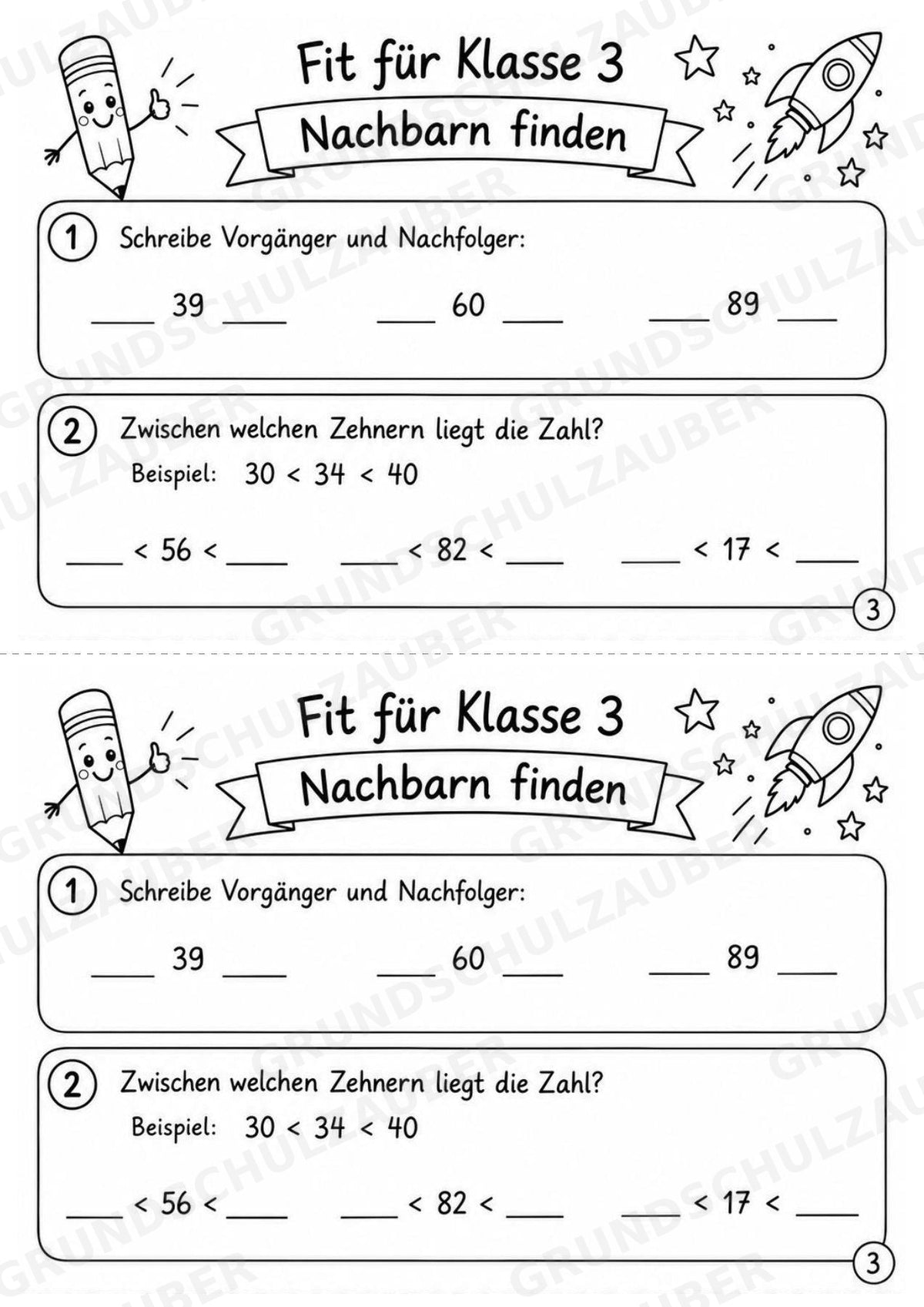 Mathe Miniheft – Fit für Klasse 3 | 20 Arbeitsblätter | Zahlenraum bis 100 | Einmaleins und Division – Materialseite 5