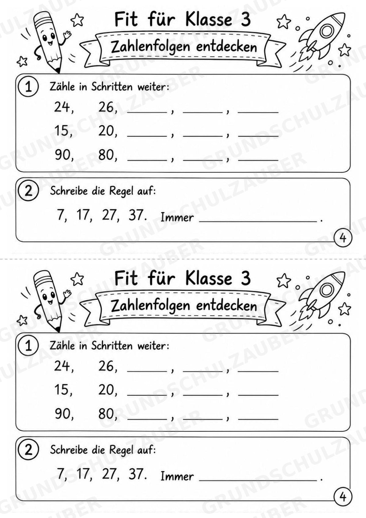 Mathe Miniheft – Fit für Klasse 3 | 20 Arbeitsblätter | Zahlenraum bis 100 | Einmaleins und Division – Materialseite 6