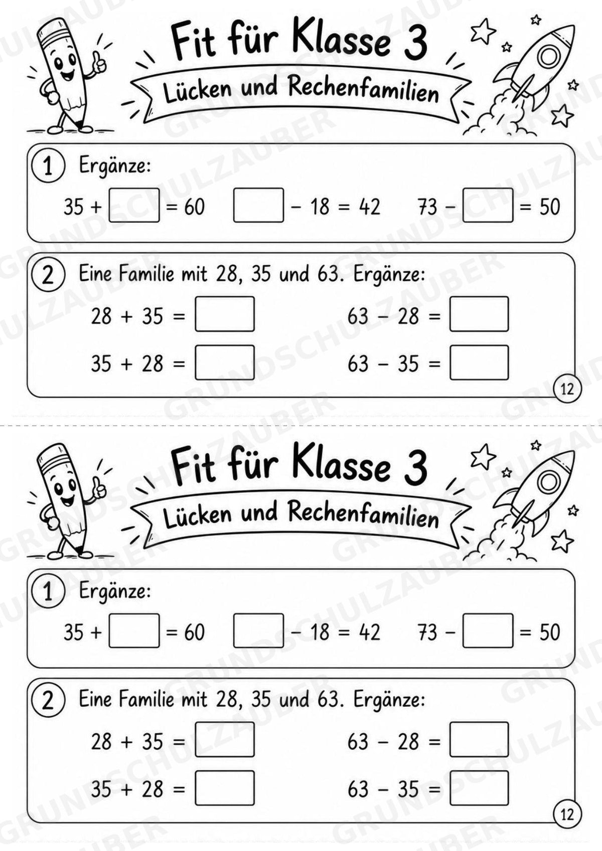 Mathe Miniheft – Fit für Klasse 3 | 20 Arbeitsblätter | Zahlenraum bis 100 | Einmaleins und Division – Materialseite 14