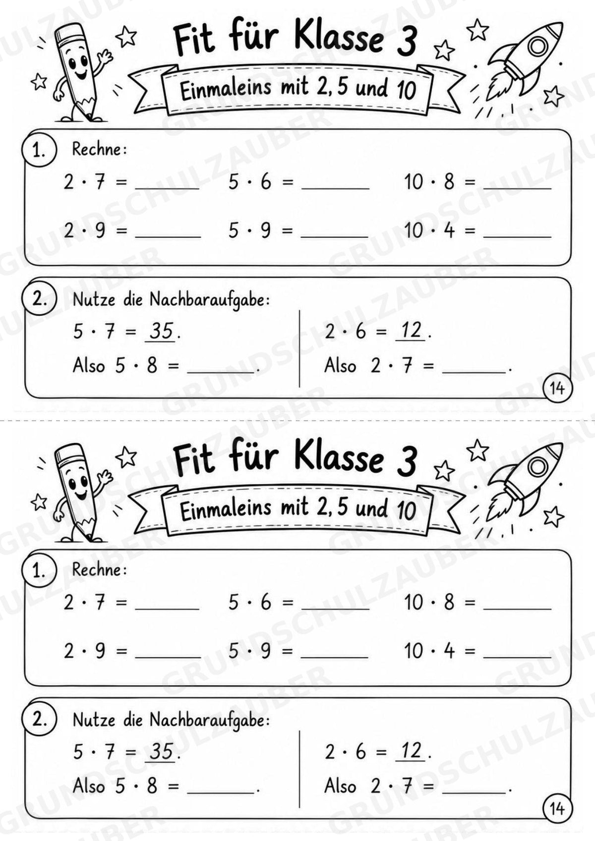 Mathe Miniheft – Fit für Klasse 3 | 20 Arbeitsblätter | Zahlenraum bis 100 | Einmaleins und Division – Materialseite 16
