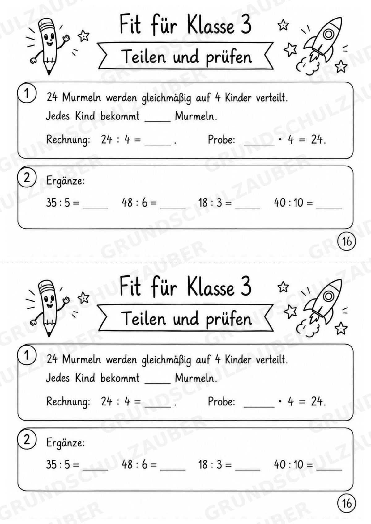 Mathe Miniheft – Fit für Klasse 3 | 20 Arbeitsblätter | Zahlenraum bis 100 | Einmaleins und Division – Materialseite 18