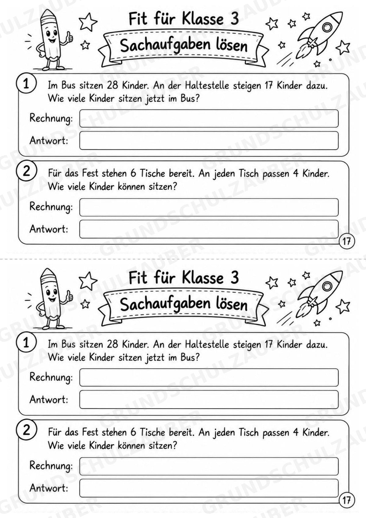 Mathe Miniheft – Fit für Klasse 3 | 20 Arbeitsblätter | Zahlenraum bis 100 | Einmaleins und Division – Materialseite 19
