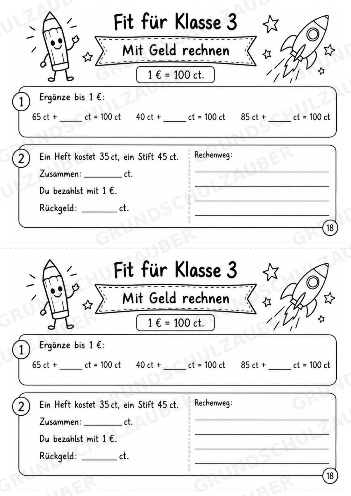 Mathe Miniheft – Fit für Klasse 3 | 20 Arbeitsblätter | Zahlenraum bis 100 | Einmaleins und Division – Materialseite 20