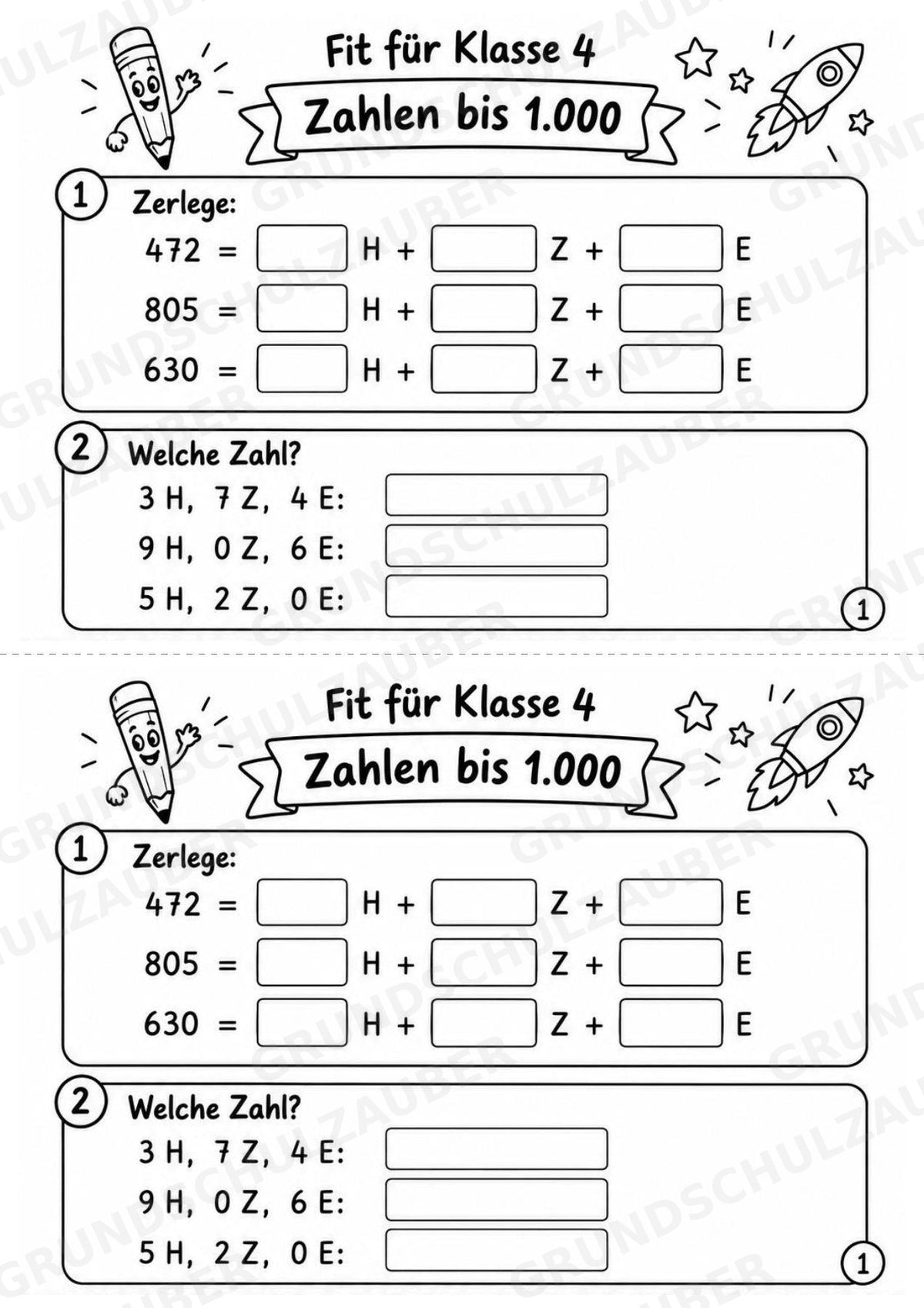 Mathe Miniheft – Fit für Klasse 4 | 20 Arbeitsblätter | Zahlenraum bis 1.000 | Schriftliche Addition und Subtraktion – Materialseite 3