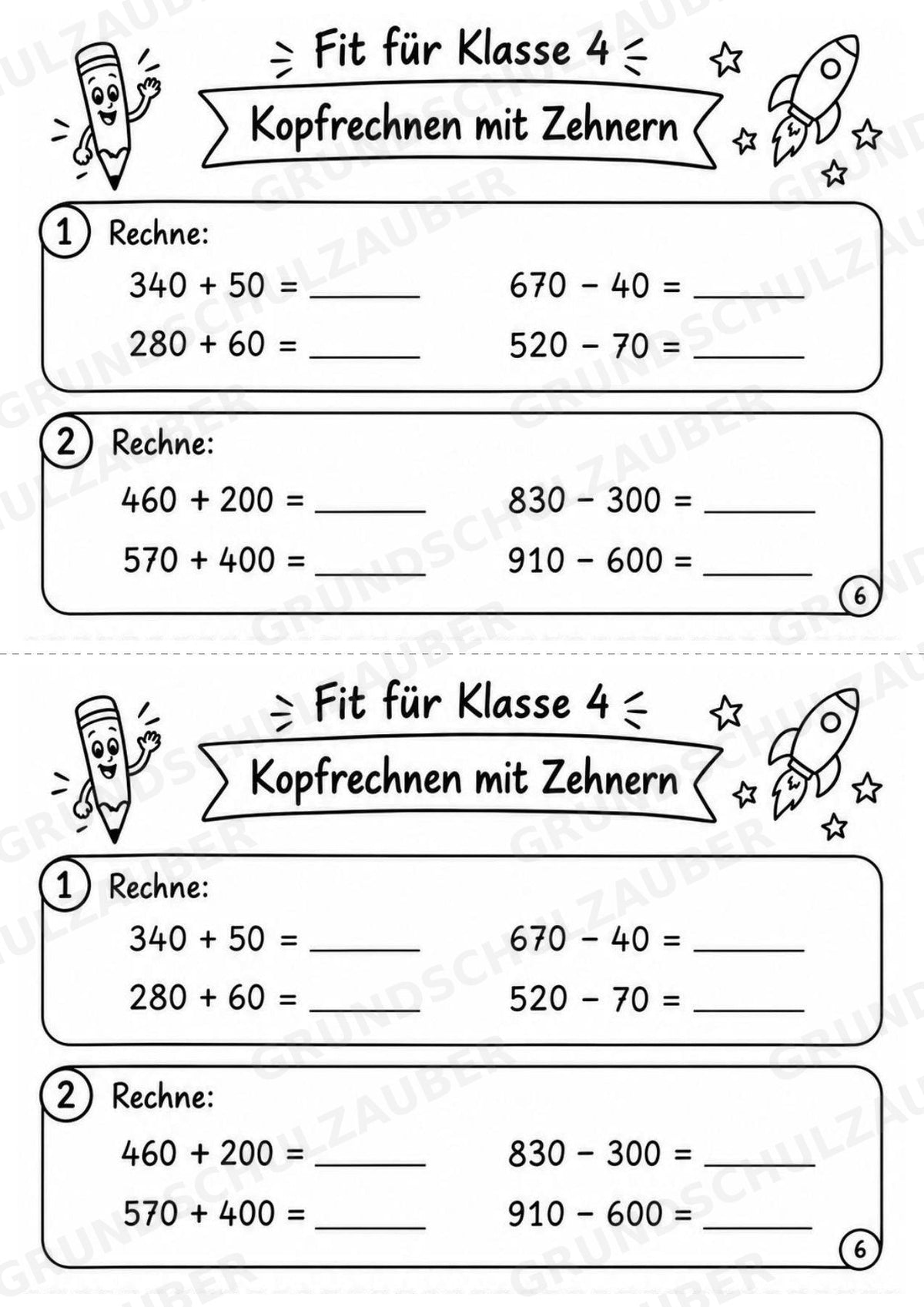 Mathe Miniheft – Fit für Klasse 4 | 20 Arbeitsblätter | Zahlenraum bis 1.000 | Schriftliche Addition und Subtraktion – Materialseite 8