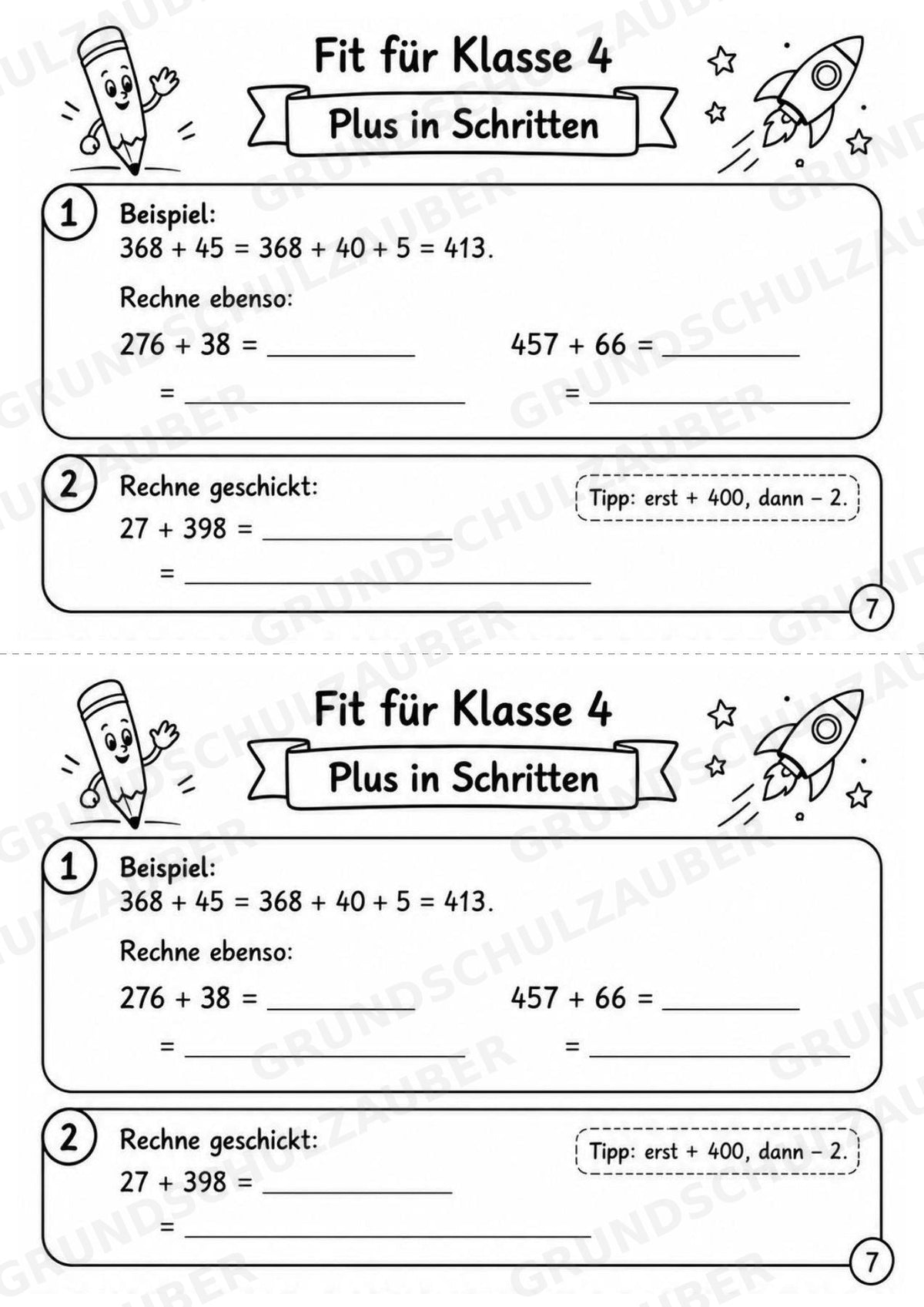 Mathe Miniheft – Fit für Klasse 4 | 20 Arbeitsblätter | Zahlenraum bis 1.000 | Schriftliche Addition und Subtraktion – Materialseite 9