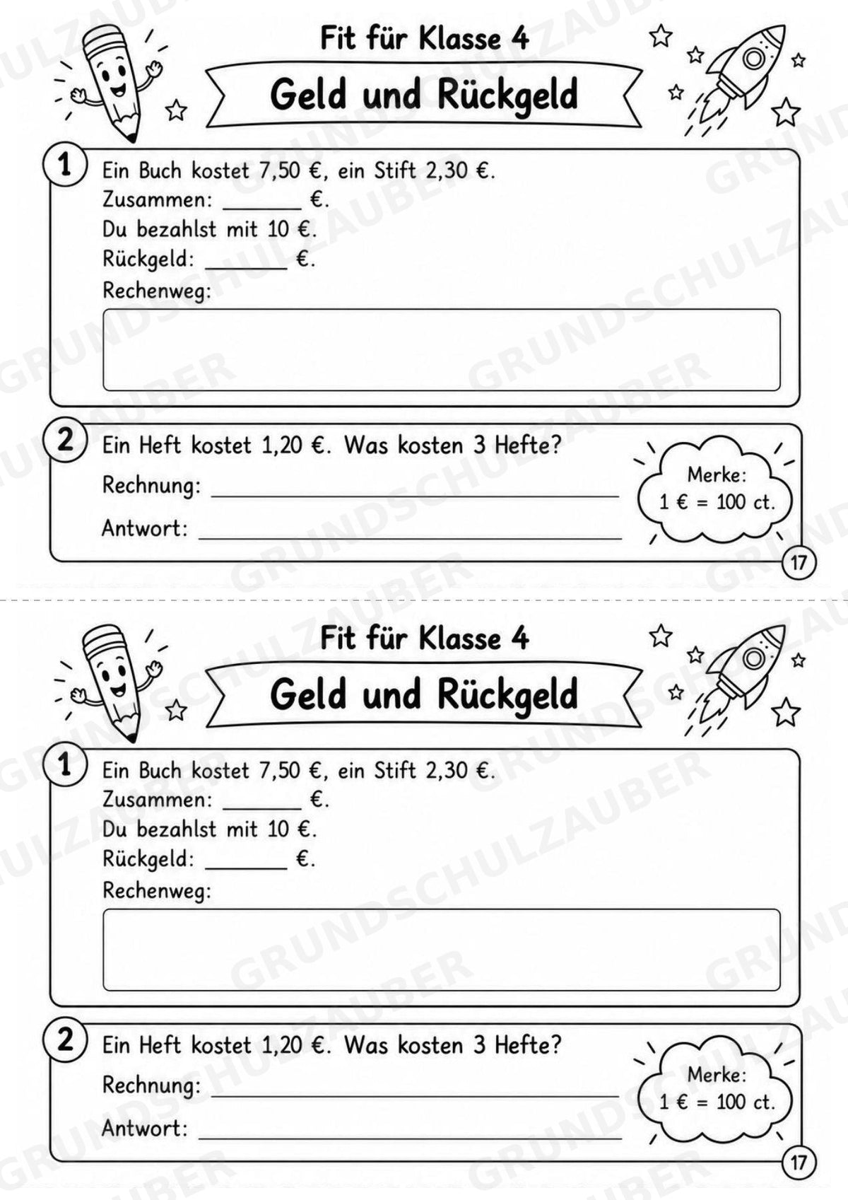 Mathe Miniheft – Fit für Klasse 4 | 20 Arbeitsblätter | Zahlenraum bis 1.000 | Schriftliche Addition und Subtraktion – Materialseite 19