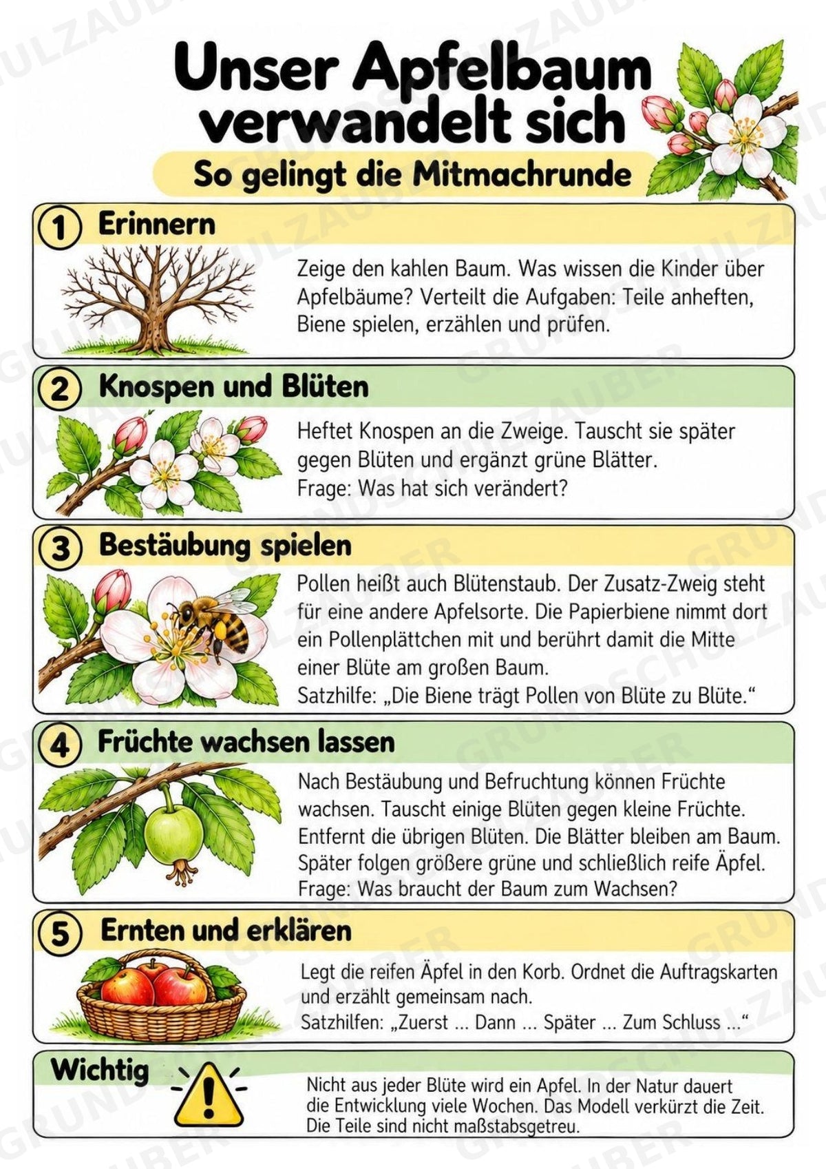 Apfelbaum XXL: Mitmachbaum zur Apfelentwicklung für Klasse 1/2 | Kamishibai – Materialseite 4