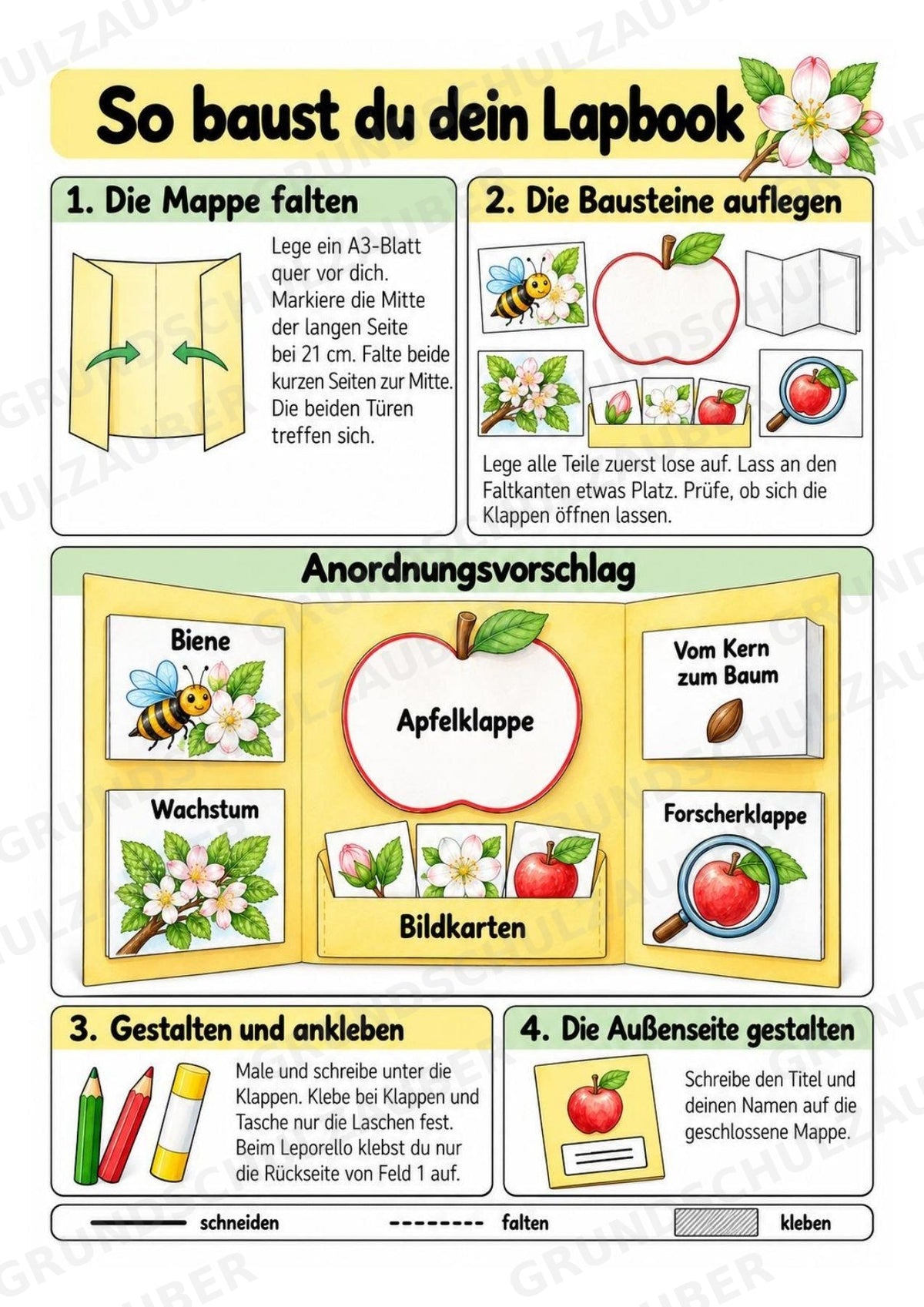 Apfel Lapbook für Klasse 1/2 – Von der Blüte zur Frucht | Kamishibai – Materialseite 3