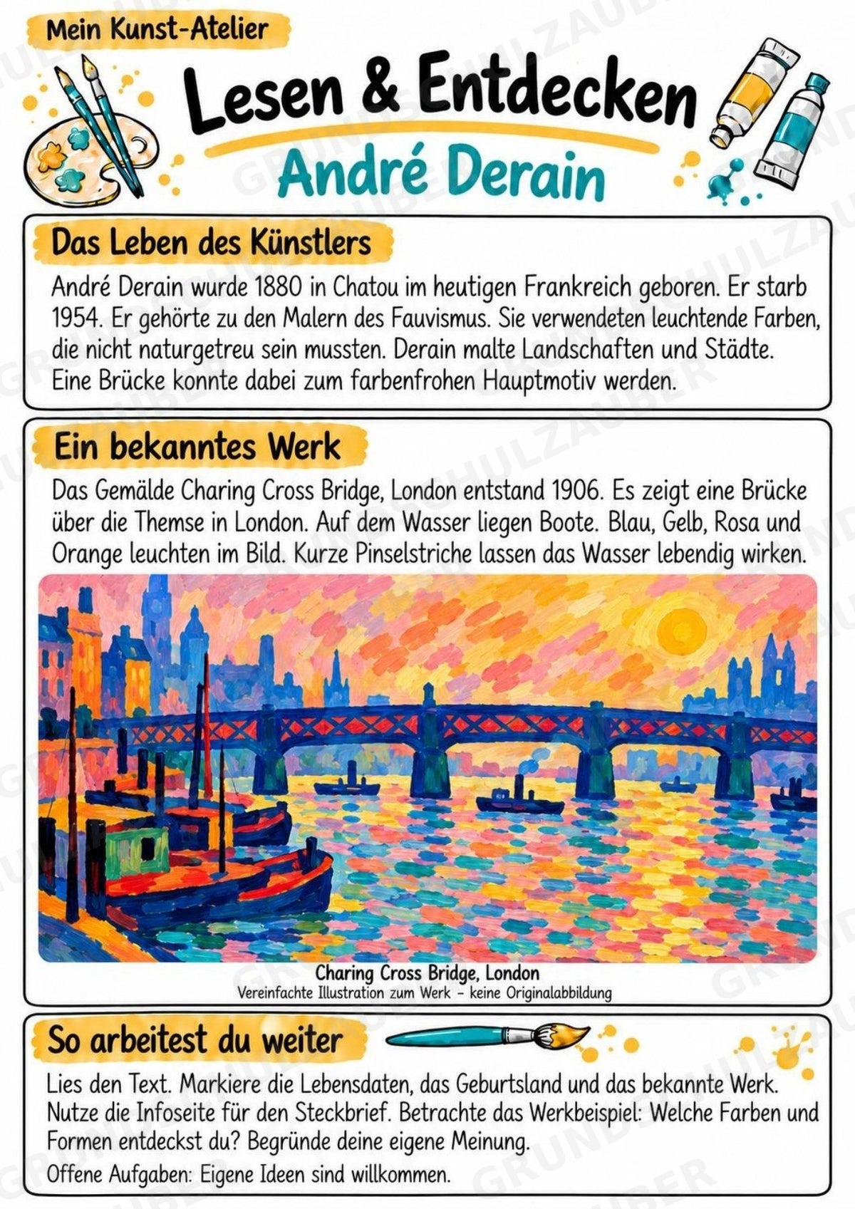 Andre Derain – Künstler-Steckbrief & Infotext | Kunstunterricht Grundschule Klasse 4–5 | Arbeitsblätter mit Lösungen – Materialseite 2