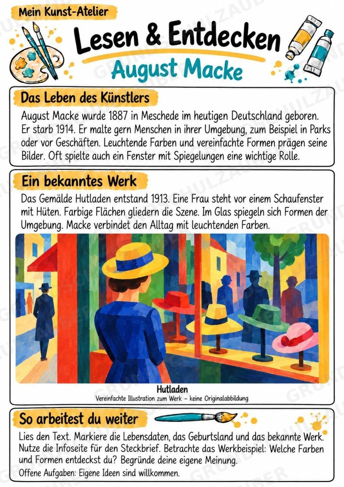 August Macke – Künstler-Steckbrief & Infotext | Kunstunterricht Grundschule Klasse 4–5 | Arbeitsblätter mit Lösungen – Materialseite 2