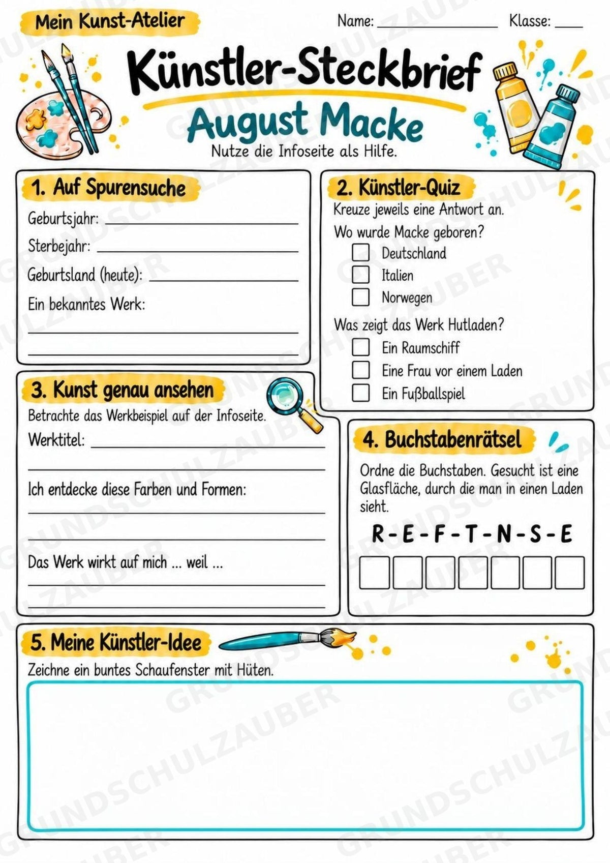 August Macke – Künstler-Steckbrief & Infotext | Kunstunterricht Grundschule Klasse 4–5 | Arbeitsblätter mit Lösungen – Materialseite 3