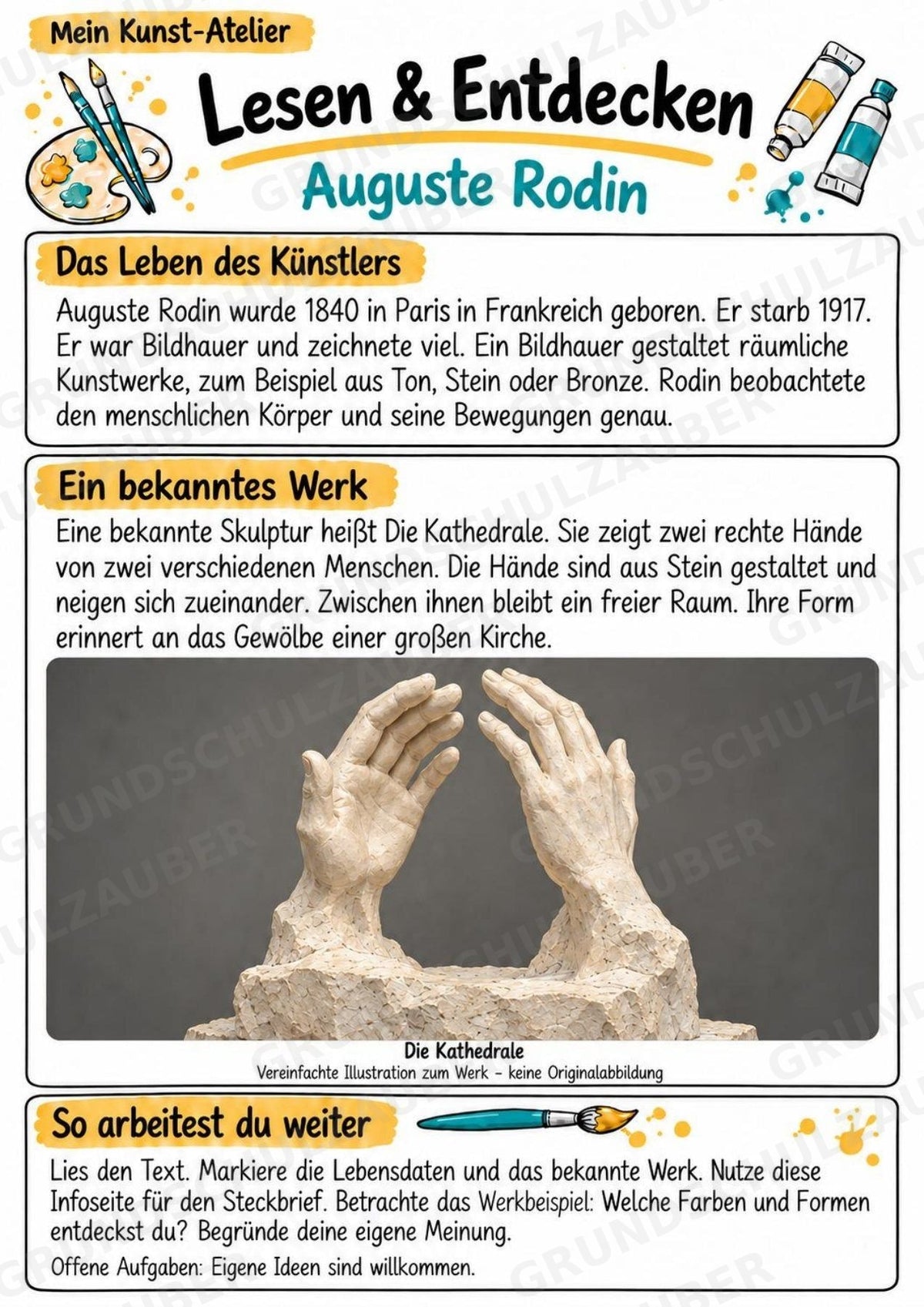 Auguste Rodin – Künstler-Steckbrief & Infotext | Kunstunterricht Grundschule Klasse 4–5 | Arbeitsblätter mit Lösungen – Materialseite 2