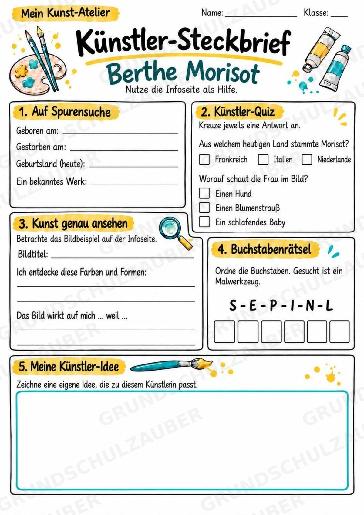 Berthe Morisot – Künstler-Steckbrief & Infotext | Kunstunterricht Grundschule Klasse 4–5 | Arbeitsblätter mit Lösungen – Materialseite 3