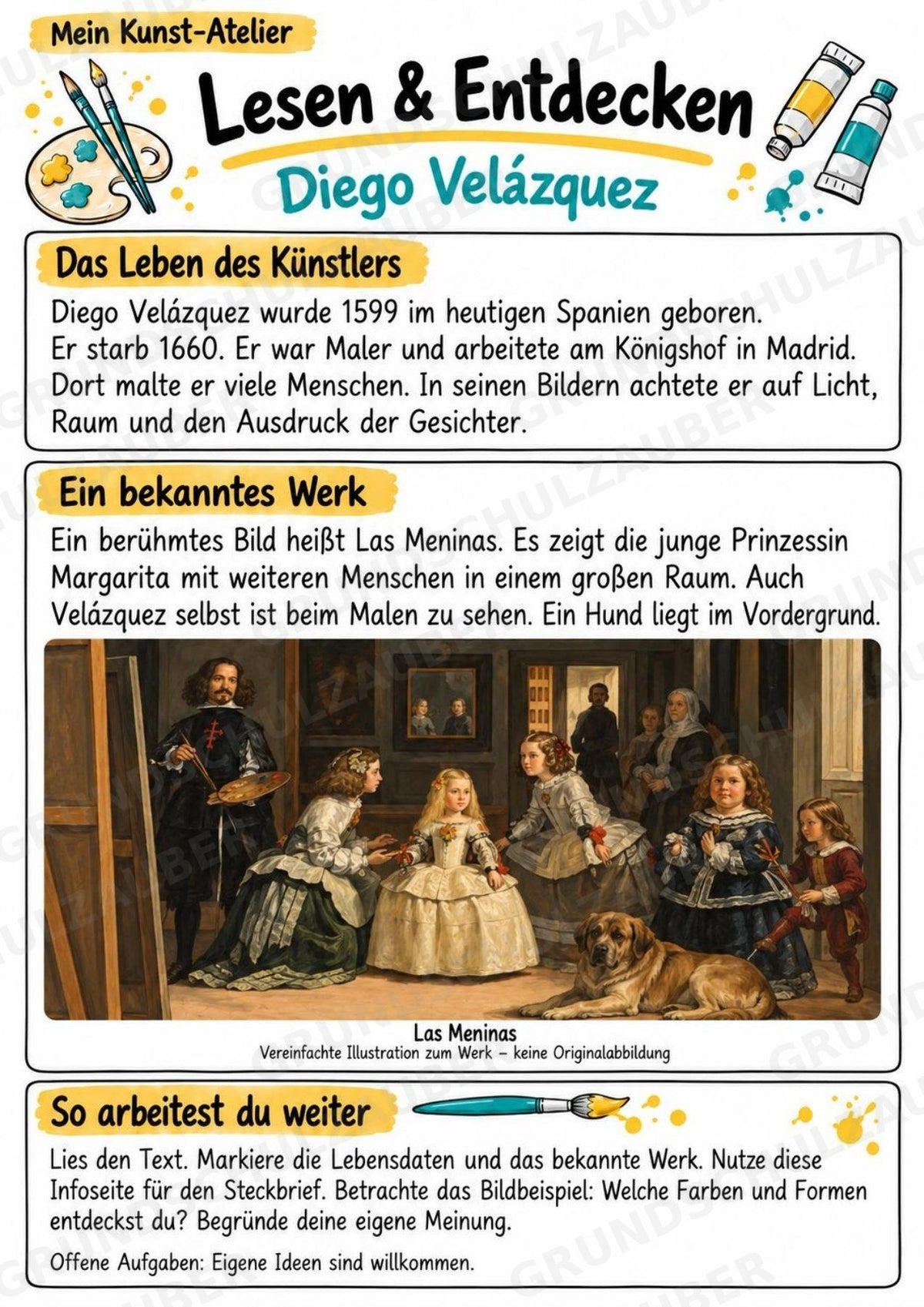 Diego Vela zquez – Künstler-Steckbrief & Infotext | Kunstunterricht Grundschule Klasse 4–5 | Arbeitsblätter mit Lösungen – Materialseite 2