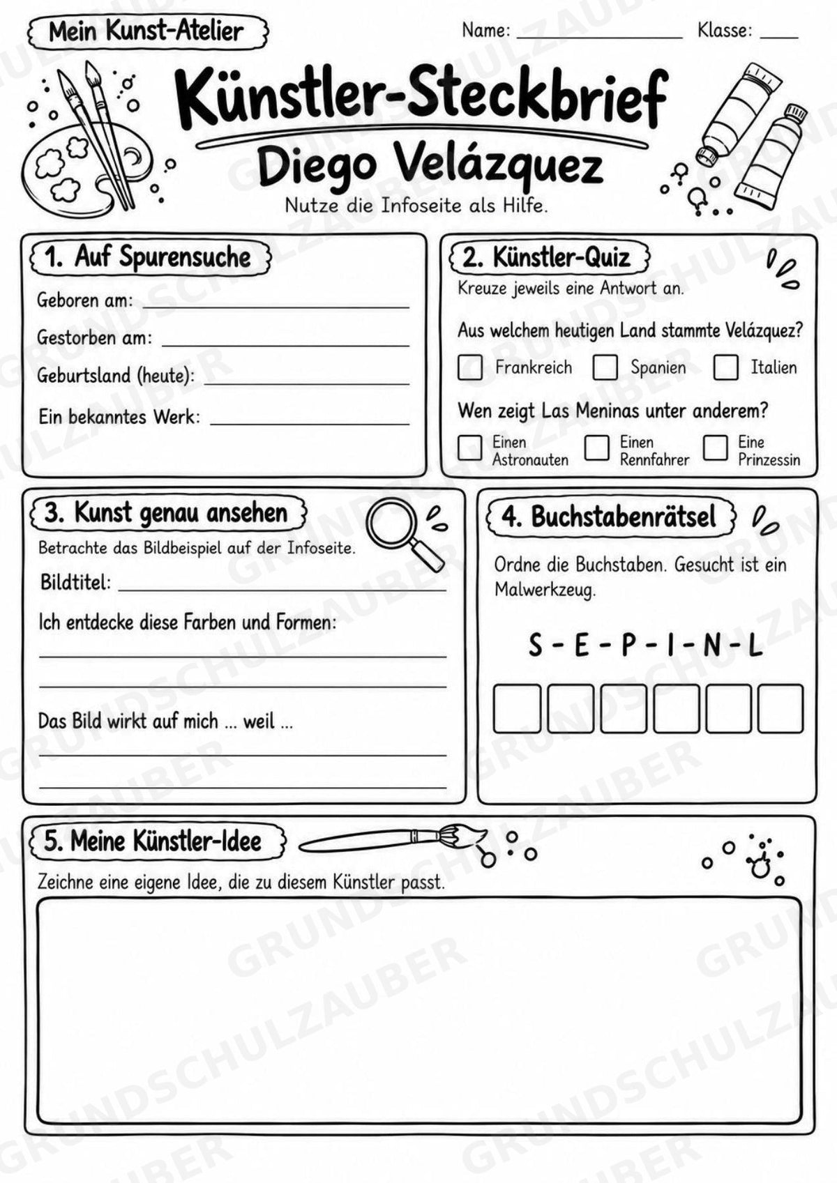 Diego Vela zquez – Künstler-Steckbrief & Infotext | Kunstunterricht Grundschule Klasse 4–5 | Arbeitsblätter mit Lösungen – Materialseite 4