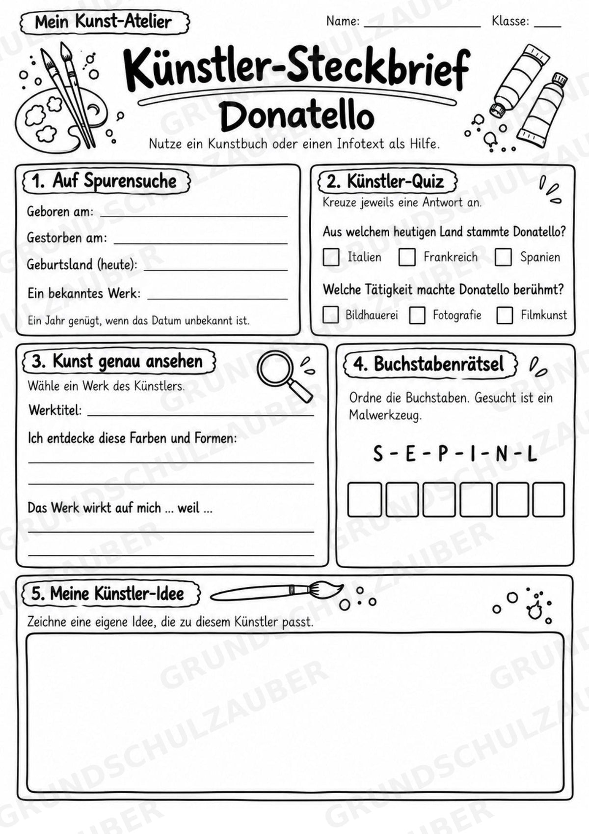Donatello – Künstler-Steckbrief & Infotext | Kunstunterricht Grundschule Klasse 4–5 | Arbeitsblätter mit Lösungen – Materialseite 4